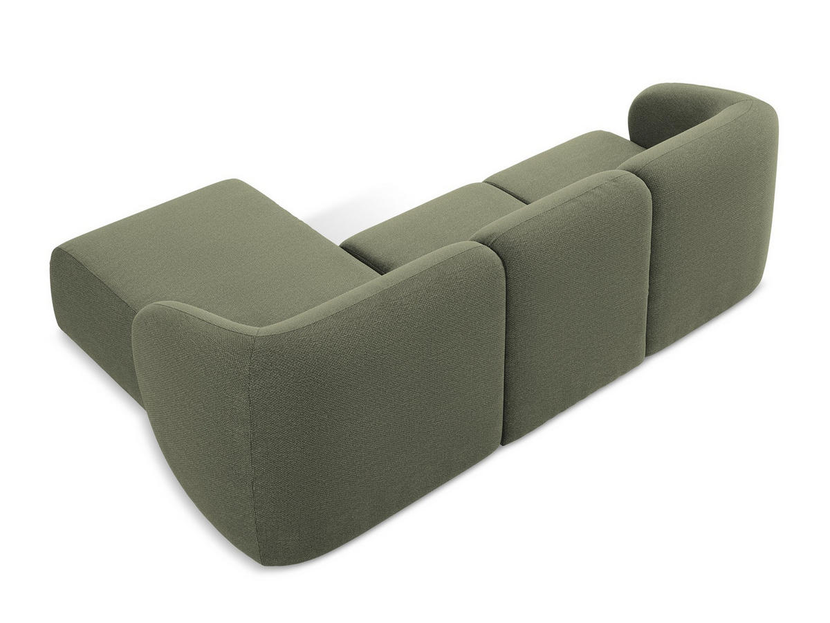 ECKSOFA Rechts Bouclé Stoff Grün - Schwarz/Olivgrün, Holzwerkstoff/Kunststoff (248/166cm) - Makamii