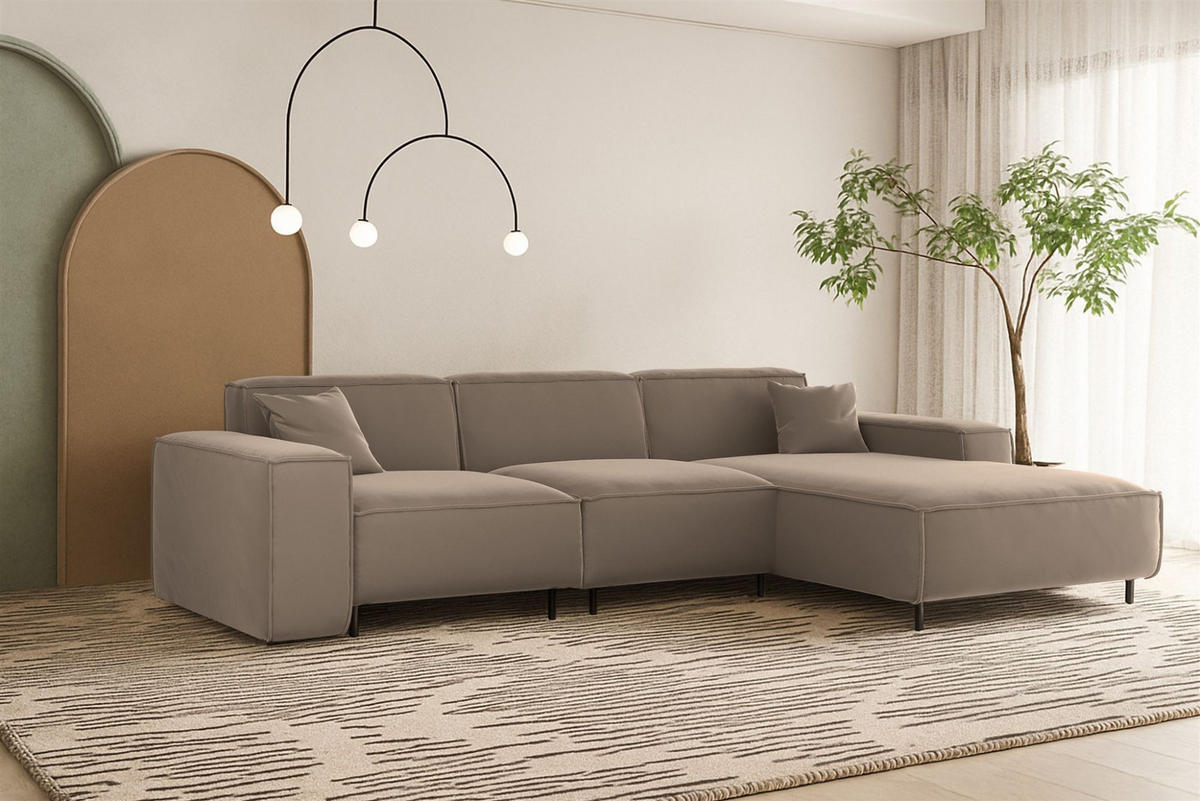 ECKSOFA Gloria In Tiffani - Taupe, Holzwerkstoff/Textil (266/165cm) - Fun Möbel