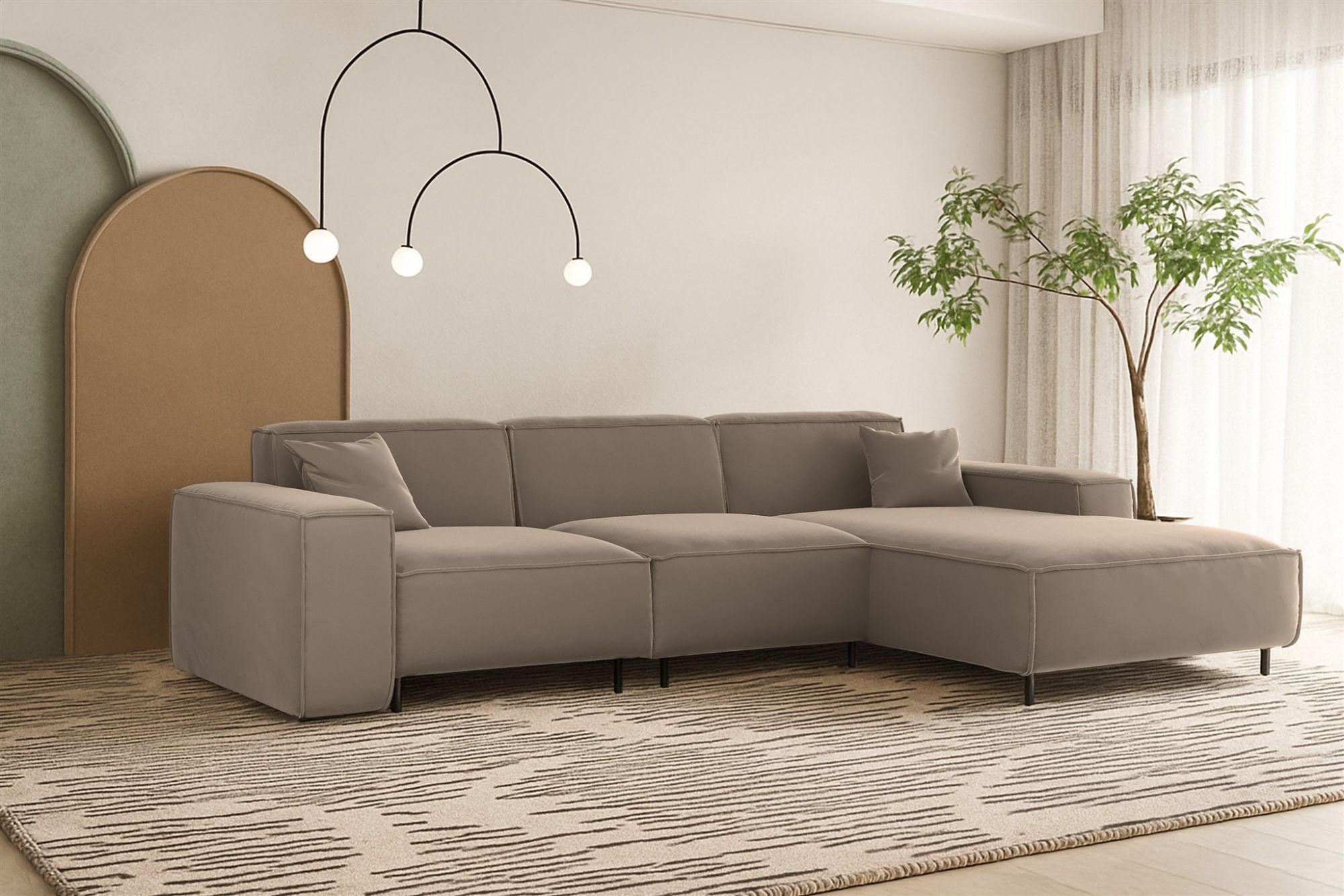 Thumbnail - Fun Möbel Ecksofa, Taupe, Textil, Ottomane rechts, 266x165 cm, Wohnzimmer, Sofas & Couches, Wohnlandschaften, Ecksofas