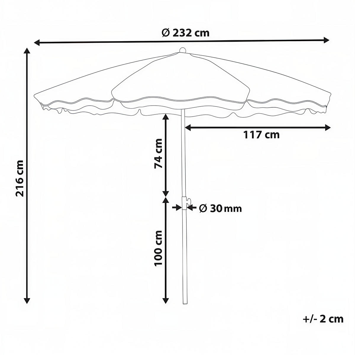 VELKÝ SLUNEČNÍK 232 cm Tyrkysový Sestriere - bílá/modrá, textil (232/232cm) - Beliani