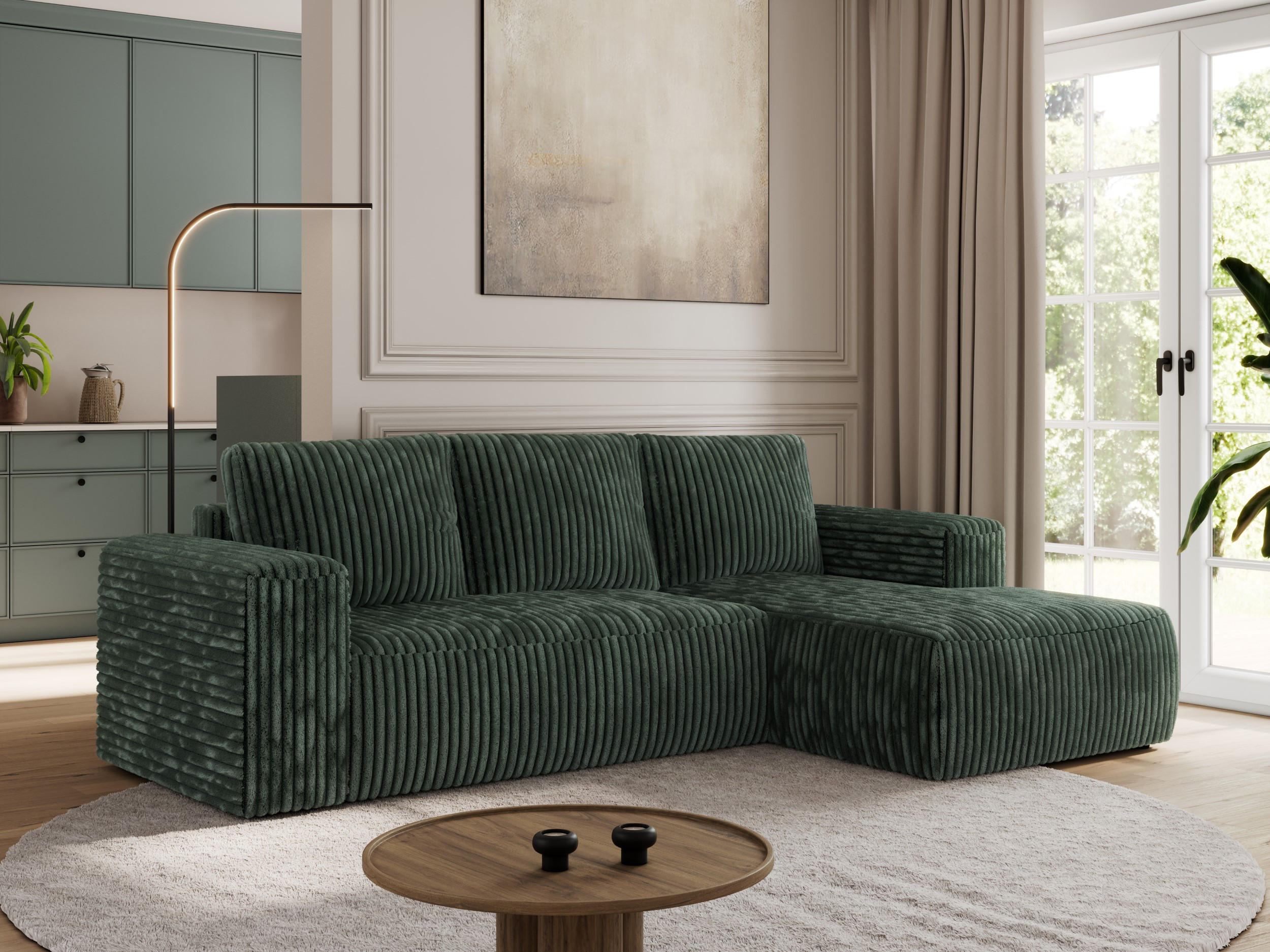 ECKSOFA TRENTINO L Grün Cord - Rechts - Schwarz/Grün, Textil (164/266cm) - MKS