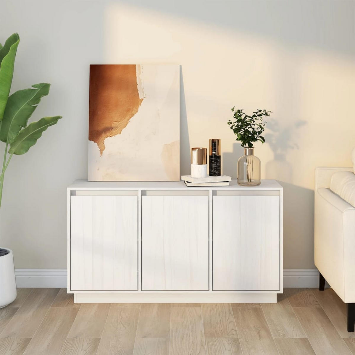 SIDEBOARD Weiss 111/34/60 Cm Massivholz Kiefer - Weiß, Holz (34/60/111cm) - vidaXL