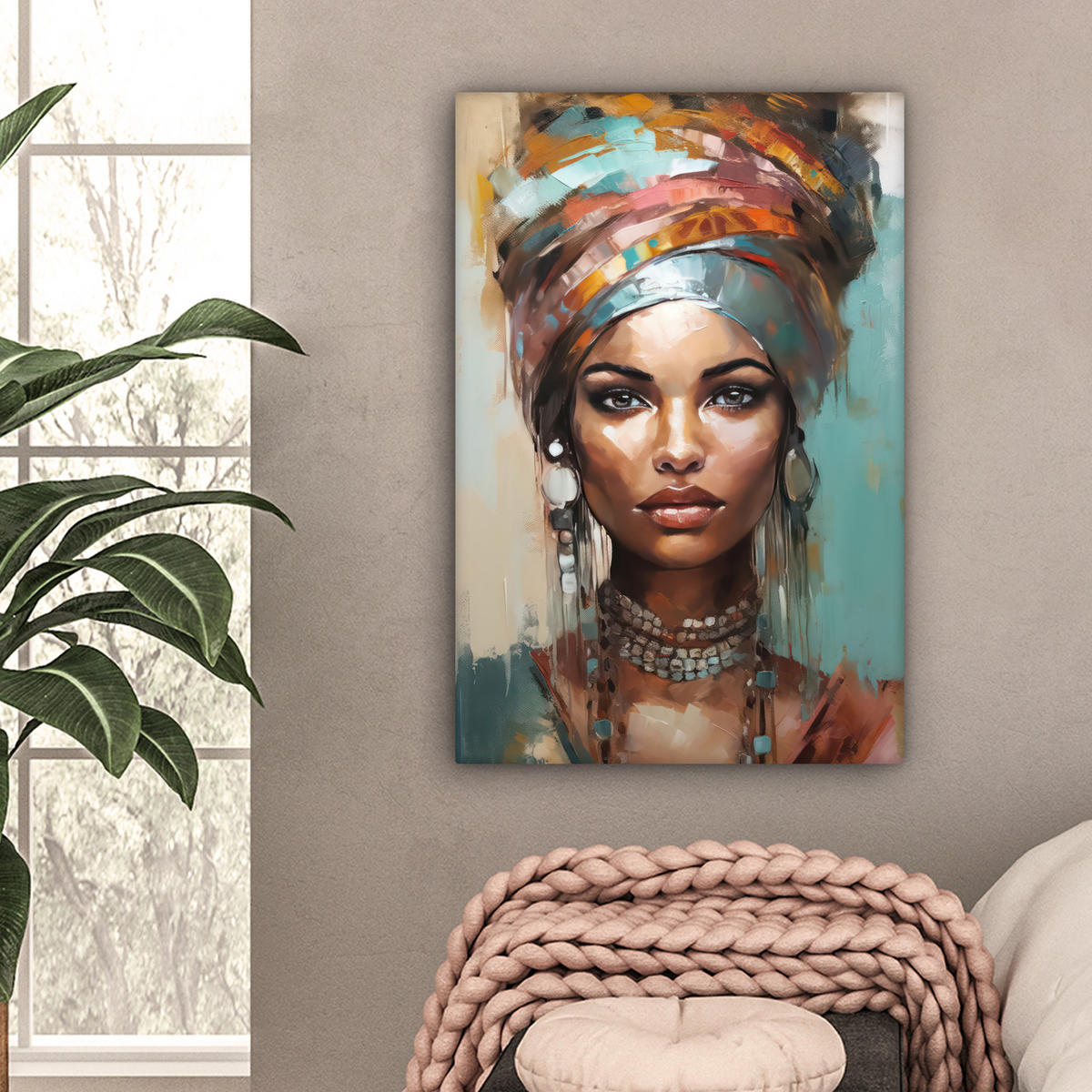 LEINWANDBILD Frau - Kunst - Schmuck - Porträt Wanddeko Schlafzimmer 60x90 cm - Blaugrau, Textil (60/90cm) - MuchoWow