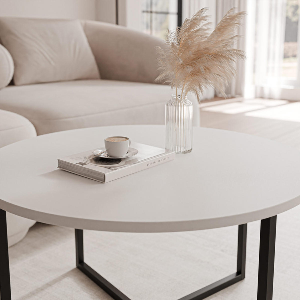 COUCHTISCH BESARO 75/47 cm runden, Schwarz / Weiß - Schwarz/Weiß, Metall (75/75/47cm) - Idohome