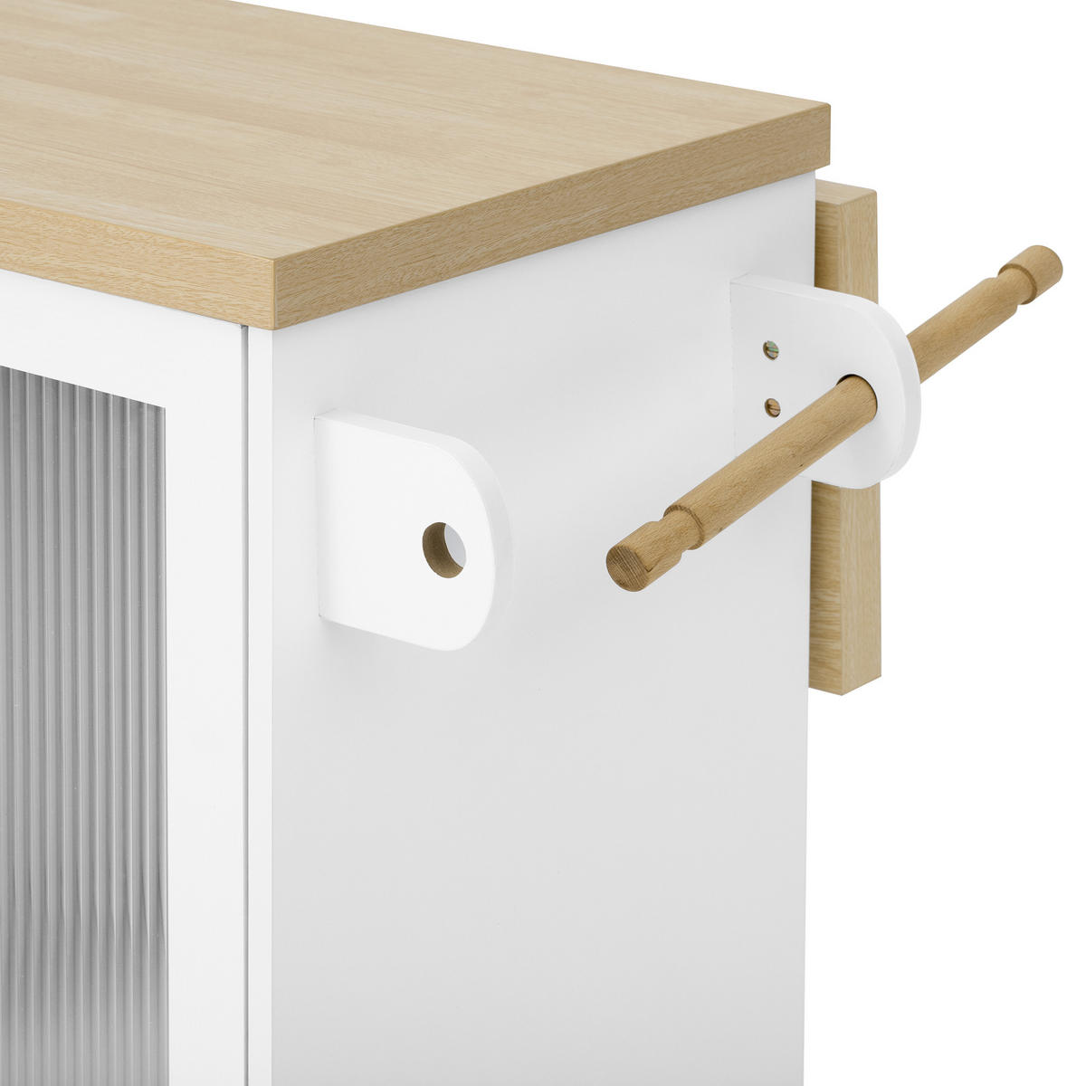 KÜCHENINSEL 100x70x91.5cm weiß/Holzoptik mit Mattglas & Rollen - Weiß, Holzwerkstoff (100/91.5/70cm) - Modfu