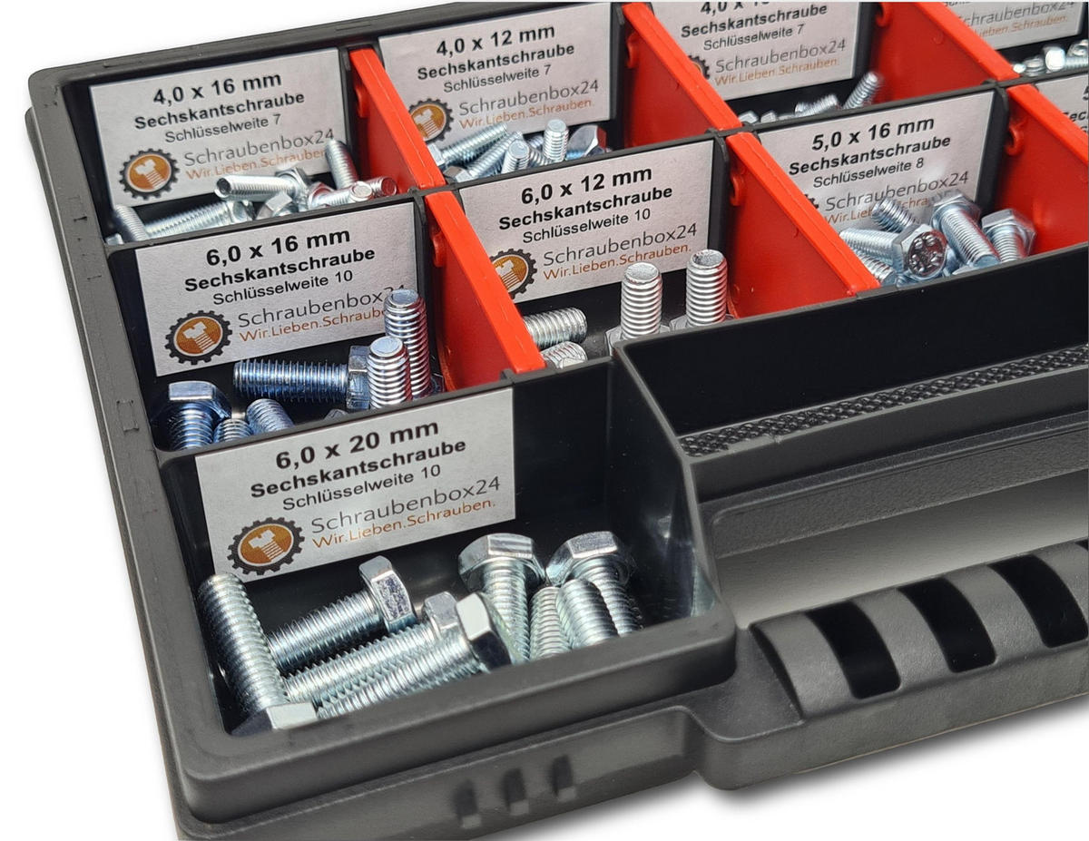 SECHSKANTSCHRAUBEN Sortiment M4-M5-M6 // 8mm-20mm 215 tlg. DIN 933 / ISO 4017 - Zinkfarben, Metall (5/3.5cm) - Schraubenbox24