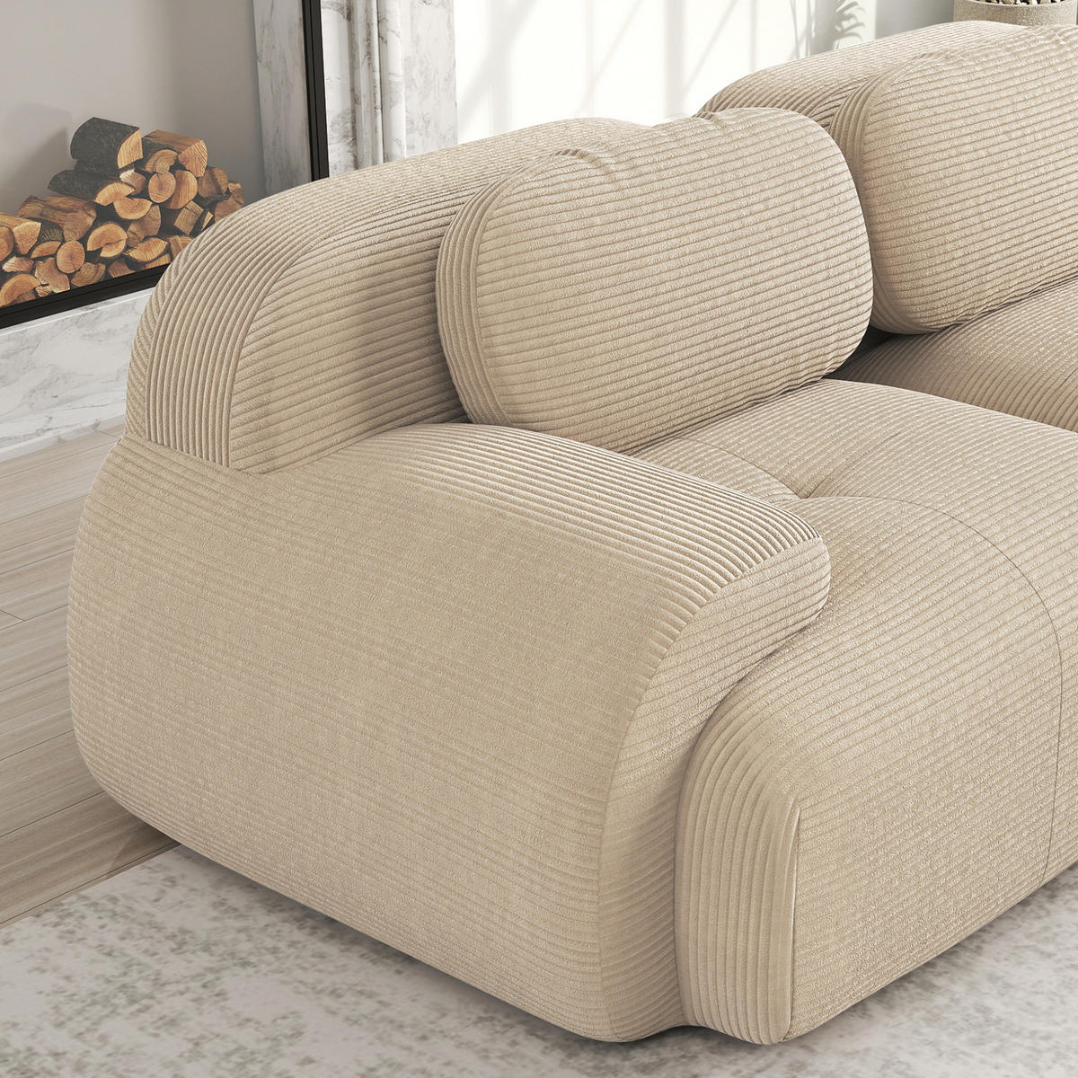 MODULARES Ecksofa aus Cordstoff in Beige 298x178x70 cm mit 32D-Schaumstoff und rutschfester Unterseite - Beige, Textil (178/298cm) - IVMEU
