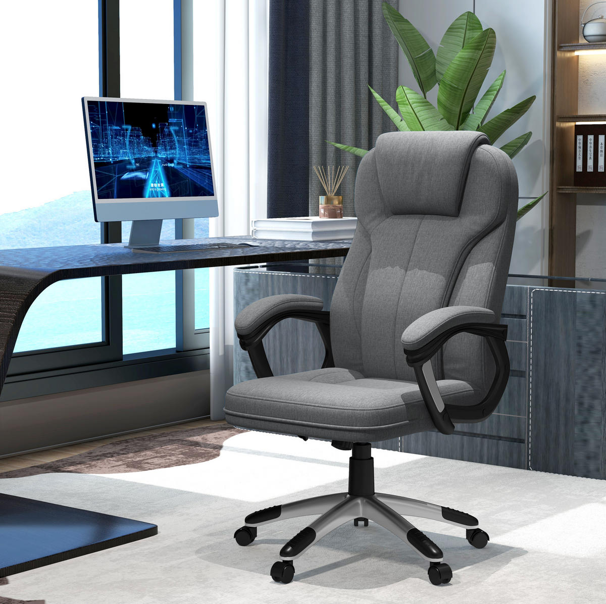 DREHSTUHL 66/75/110-120 cm grau aus Polyester höhenverstellbar mit Wippfunktion - Grau, Kunststoff (75/120/66cm) - OKWISH
