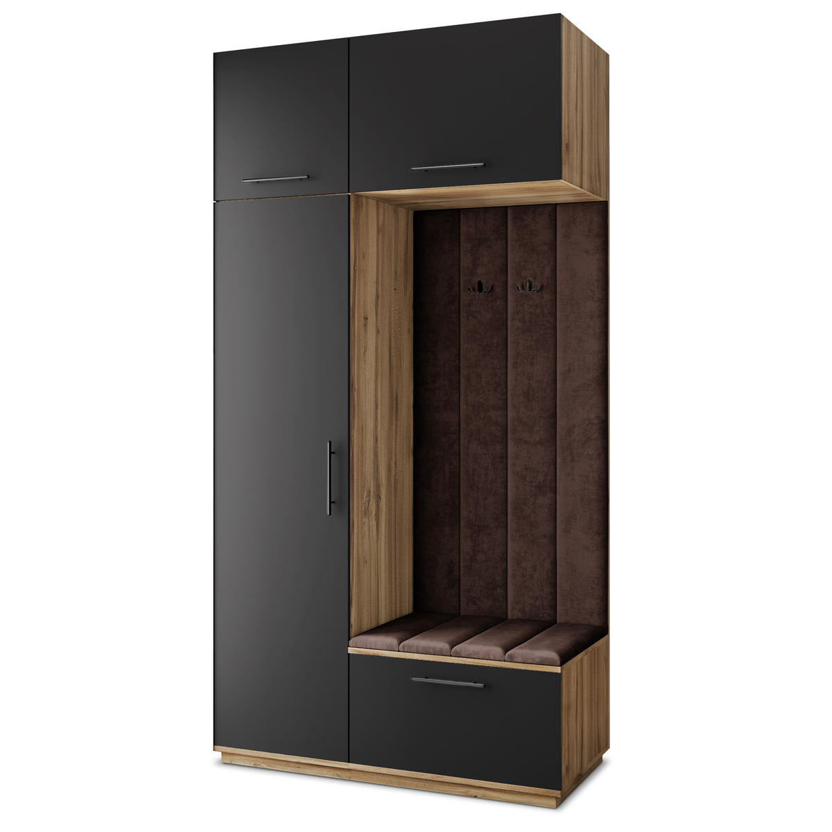 GARDEROBENSCHRANK REMA 120/240/60 cm Modern Garderobe-Set Eiche Wotan - Eiche Wotan/Schwarz, Holzwerkstoff (120/240/60cm) - MASSENO
