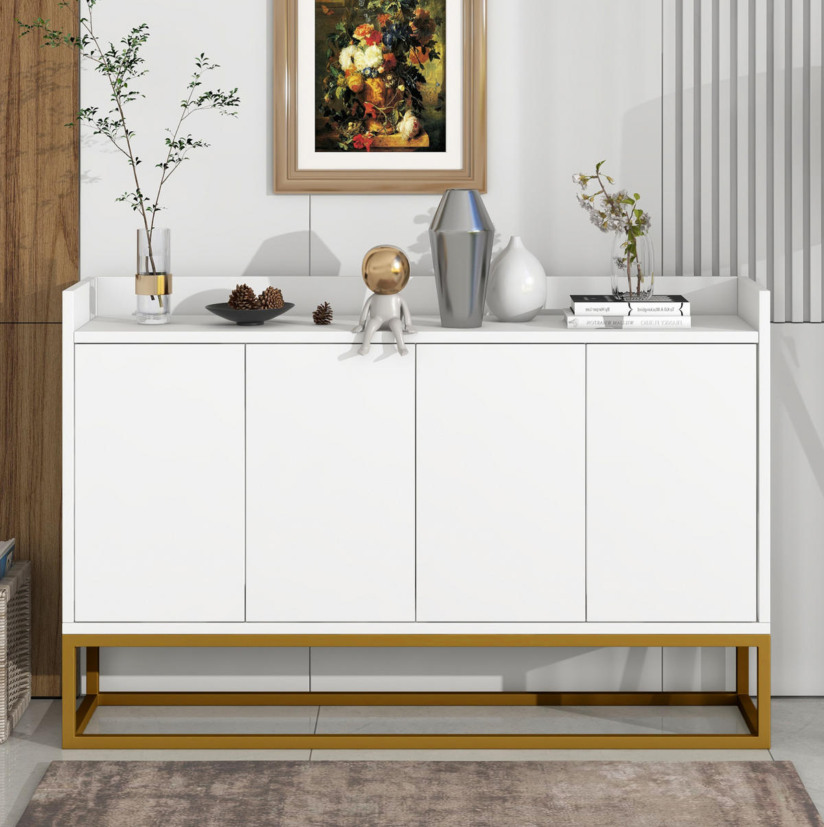 SIDEBOARD 120/30/80 cm Weiß aus Spanplatte grifflos - Weiß, Holzwerkstoff (30/80/120cm) - OKMYHOME
