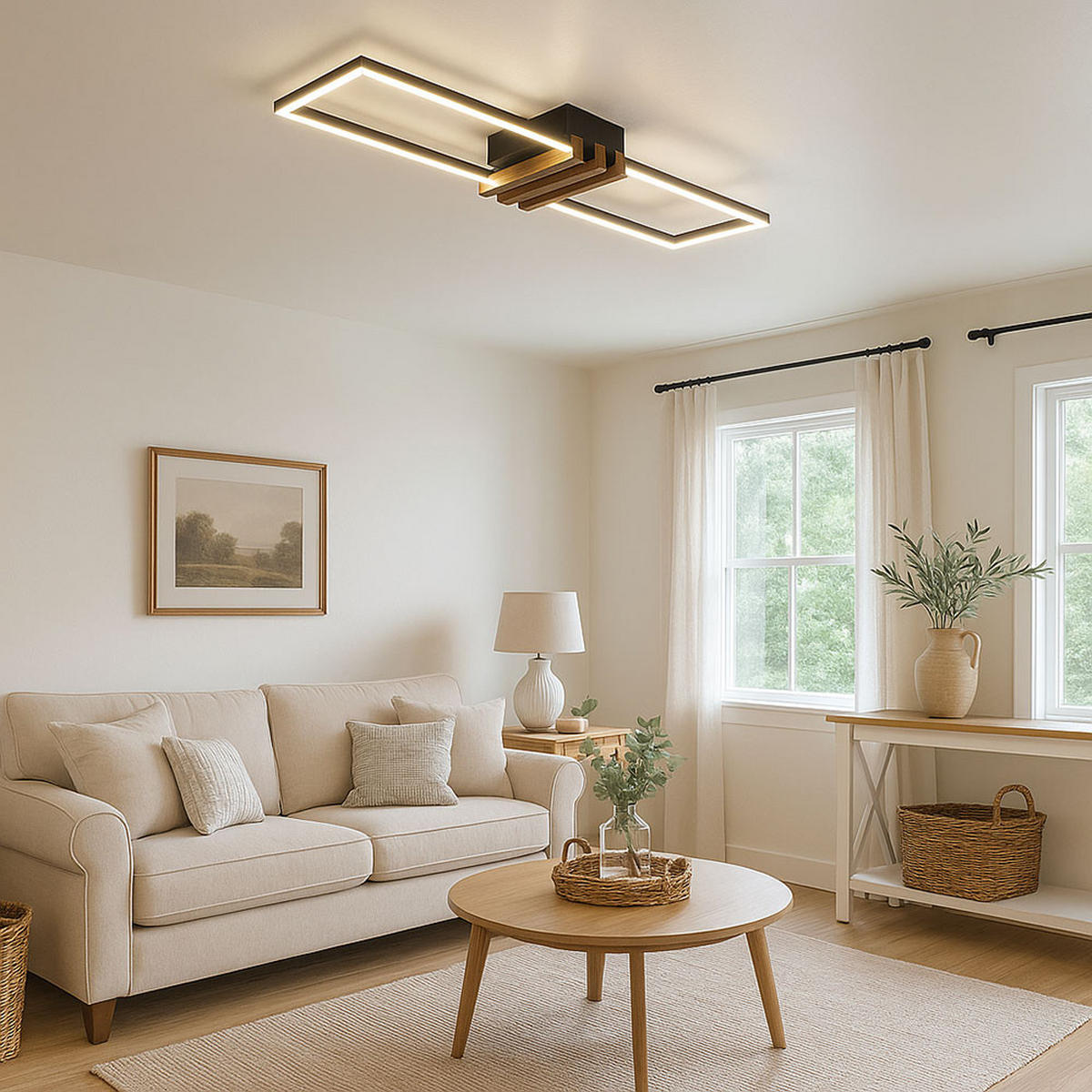 LED DECKENLEUCHTE Holzoptik Schwarz Matt - Schwarz, Metall (60/16.8/6.6cm) - Globo Lighting