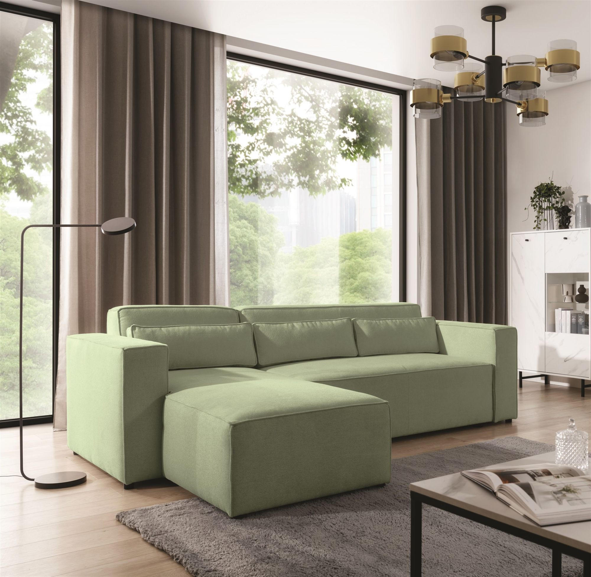 ECKSOFA Schlafsofa Waldo In Stoff Poso - Hellgrün, Holzwerkstoff/Textil (260/173cm) - Fun Möbel
