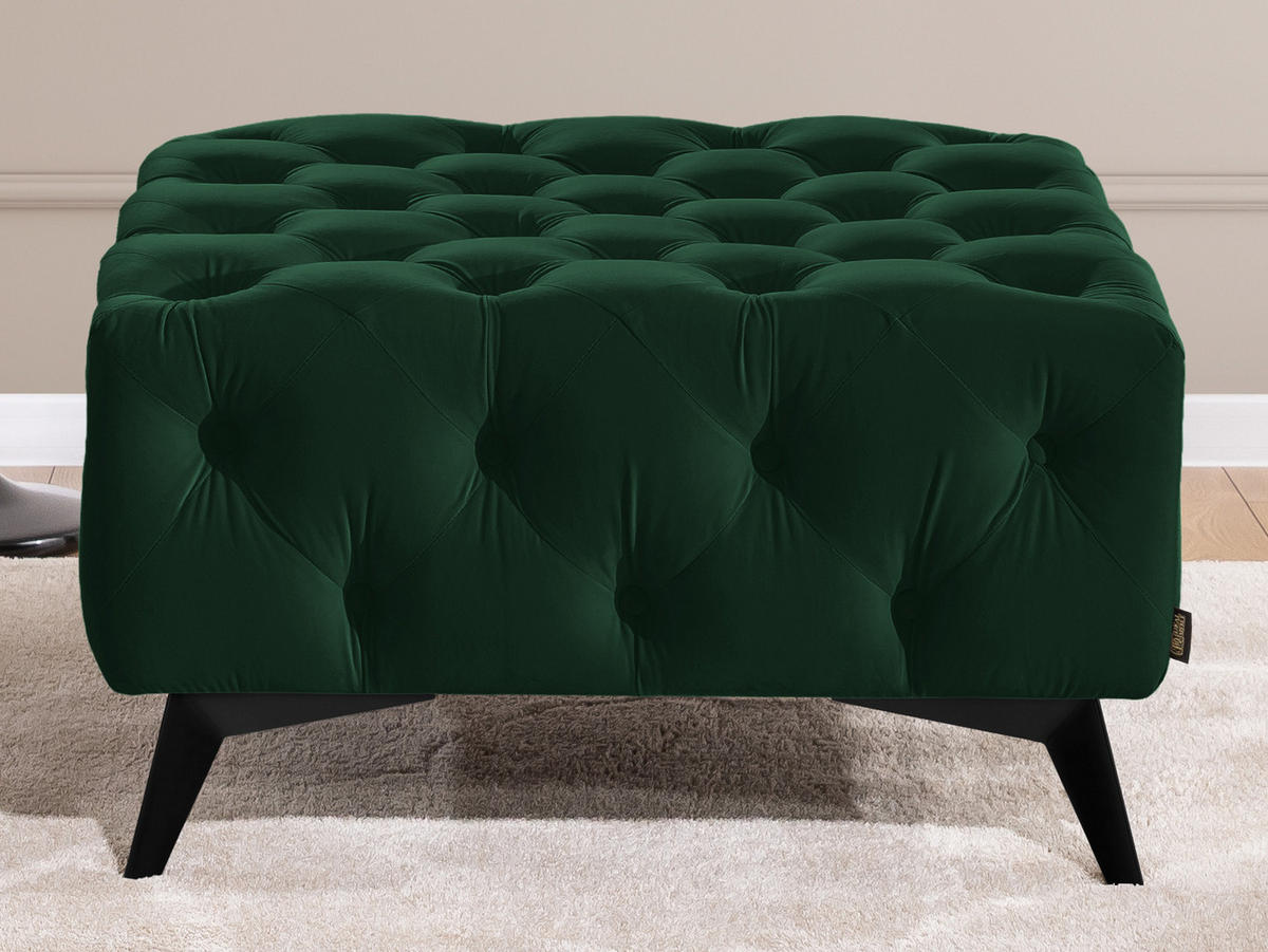 HOCKER Chesterfield Whitby Flaschengrün Samt mit schwarzen Füßen - Dunkelgrün/Schwarz, Holz/Textil (80/45/80cm) - S-Style Möbel