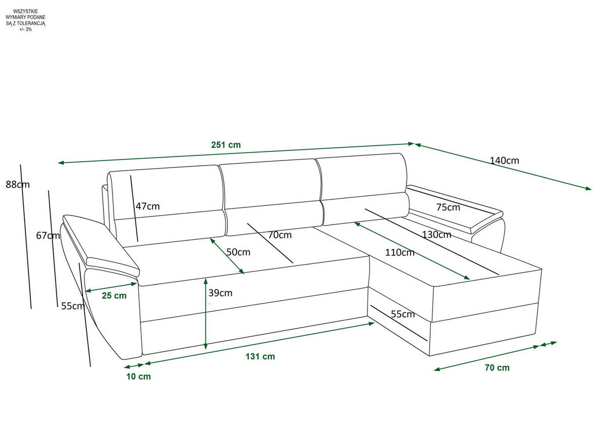 ECKSOFA ZEUS L Monolith 84 Links mit Schlaffunktion - Grau, Textil (251/140cm) - Bedante