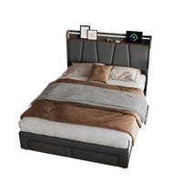 POLSTERBETT 140/190 cm grau Leinen Stauraum LED USB Schubladen - Grau, Holz