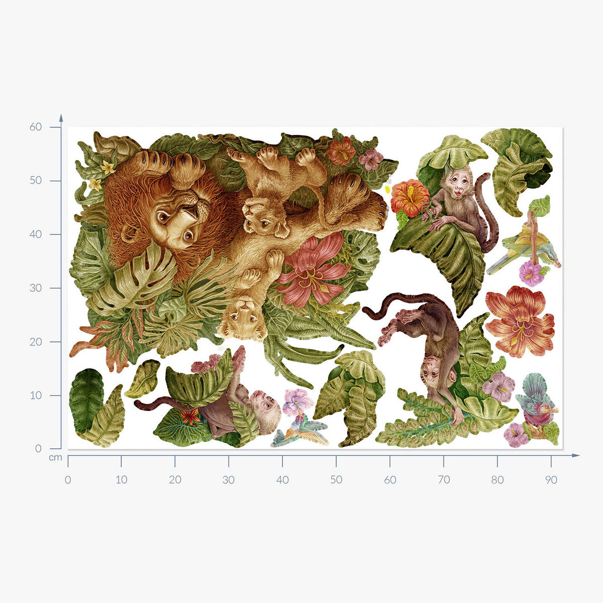 WANDAUFKLEBER 60x92cm - Tropische Safari - Multicolor, Kunststoff (60/92/0.1cm) - Wallfluent