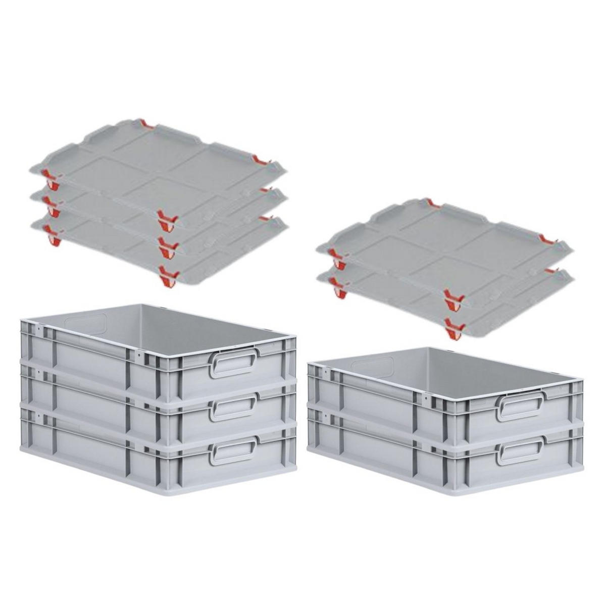 EUROBOX 5x Nextgen Economy Mit Auflagedeckel Grau/Rot Griffe Geschlossen 23 Liter - Rot, Kunststoff (40/12/60cm) - PROREGAL