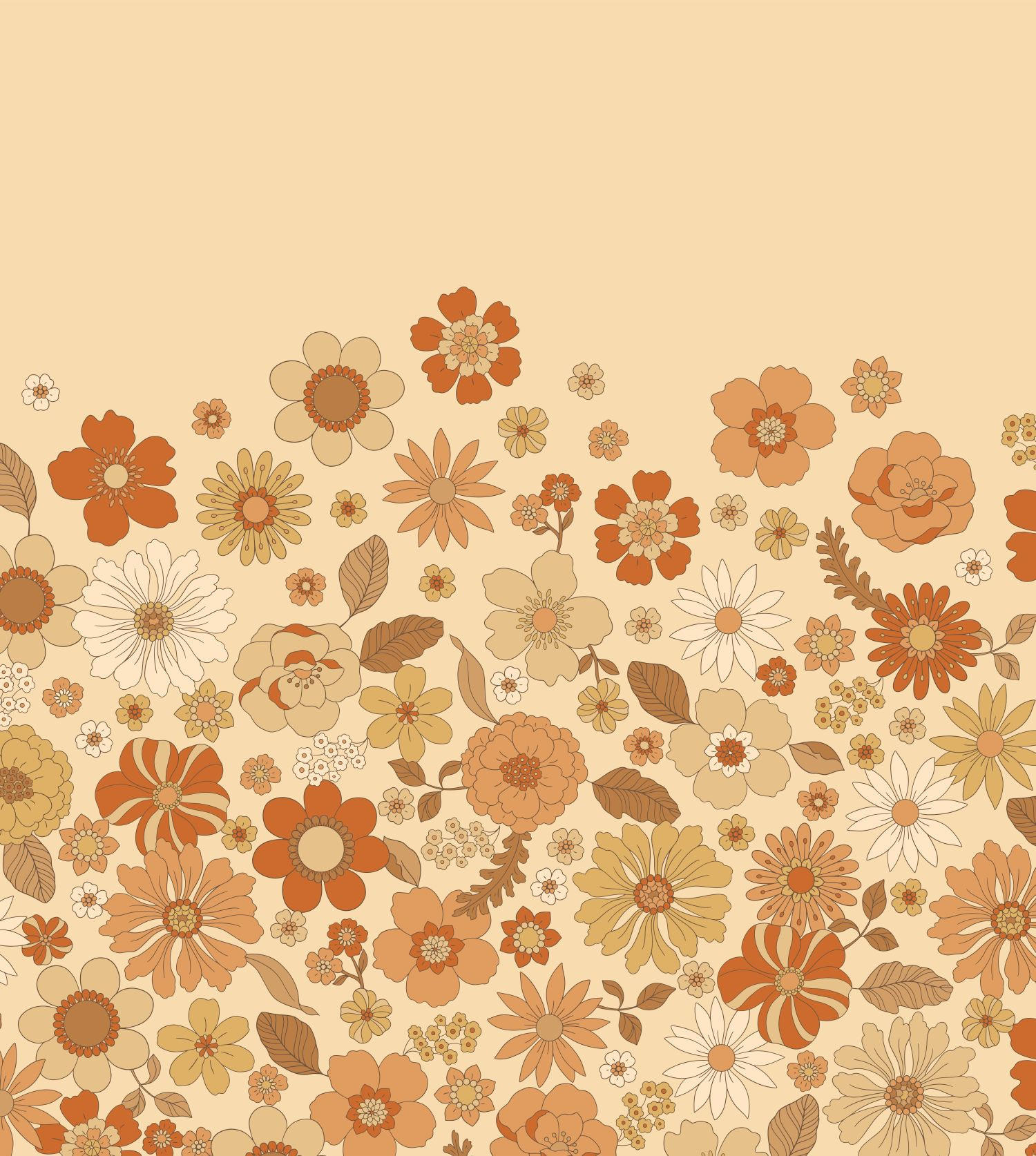 FOTOTAPETE Retro Blumen 2.5 x 2.79 m - Orange, Papier (250/279cm) - ESTAhome