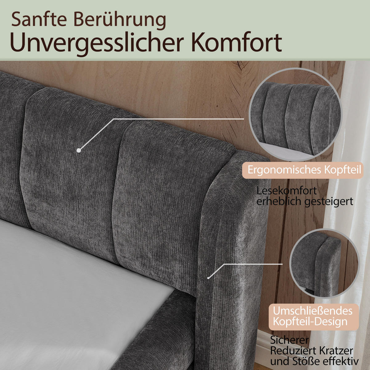 POLSTERBETT 140x200 cm Chenille grau - Dunkelgrau, Kunststoff (140/200cm) - LEBENLANG