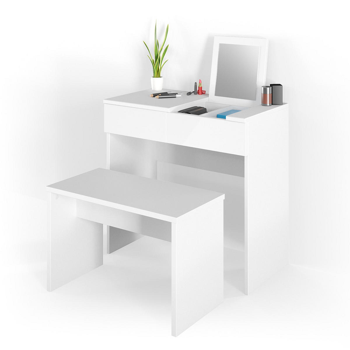 SITZBANK Weiß 70 cm für Schminktisch - Weiß, Holzwerkstoff (70/45.5/35cm) - Vicco
