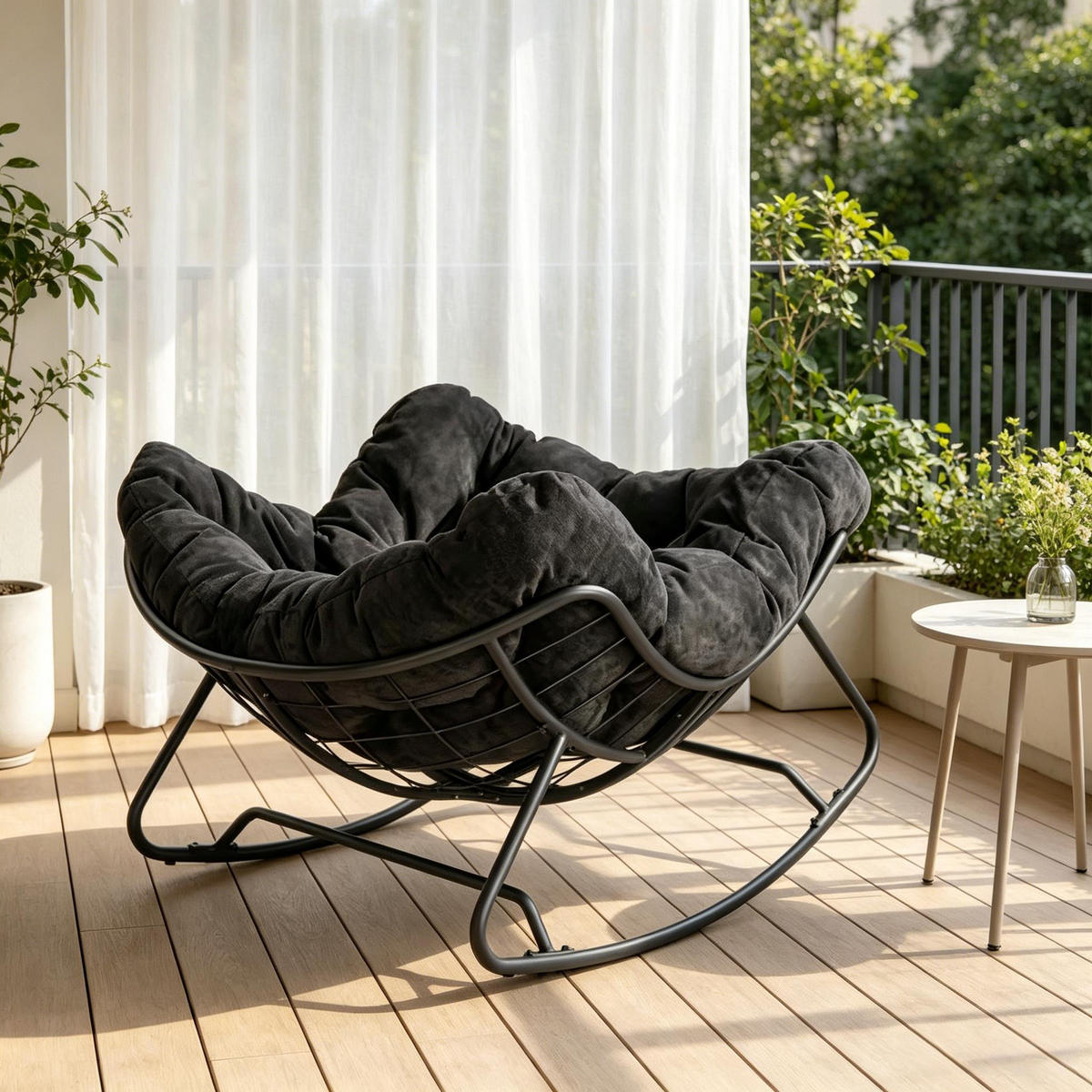 SCHAUKELSTUHL Schwarz Chenille - Schwarz, Textil (75/77/102.5cm) - Oxeza