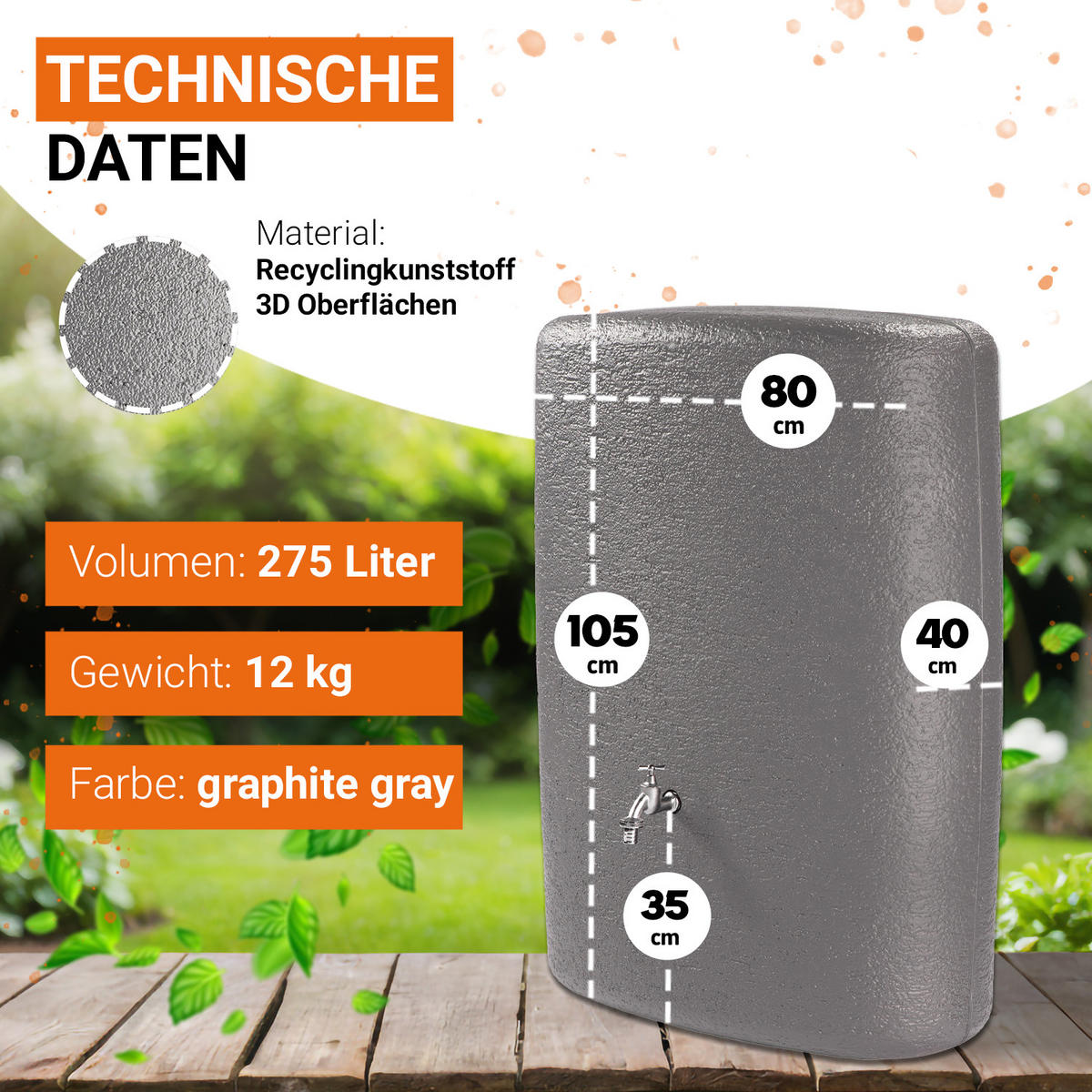 WANDTANK 275 L, graphite grey - Grau, Kunststoff (40/105/80cm) - GARANTIA