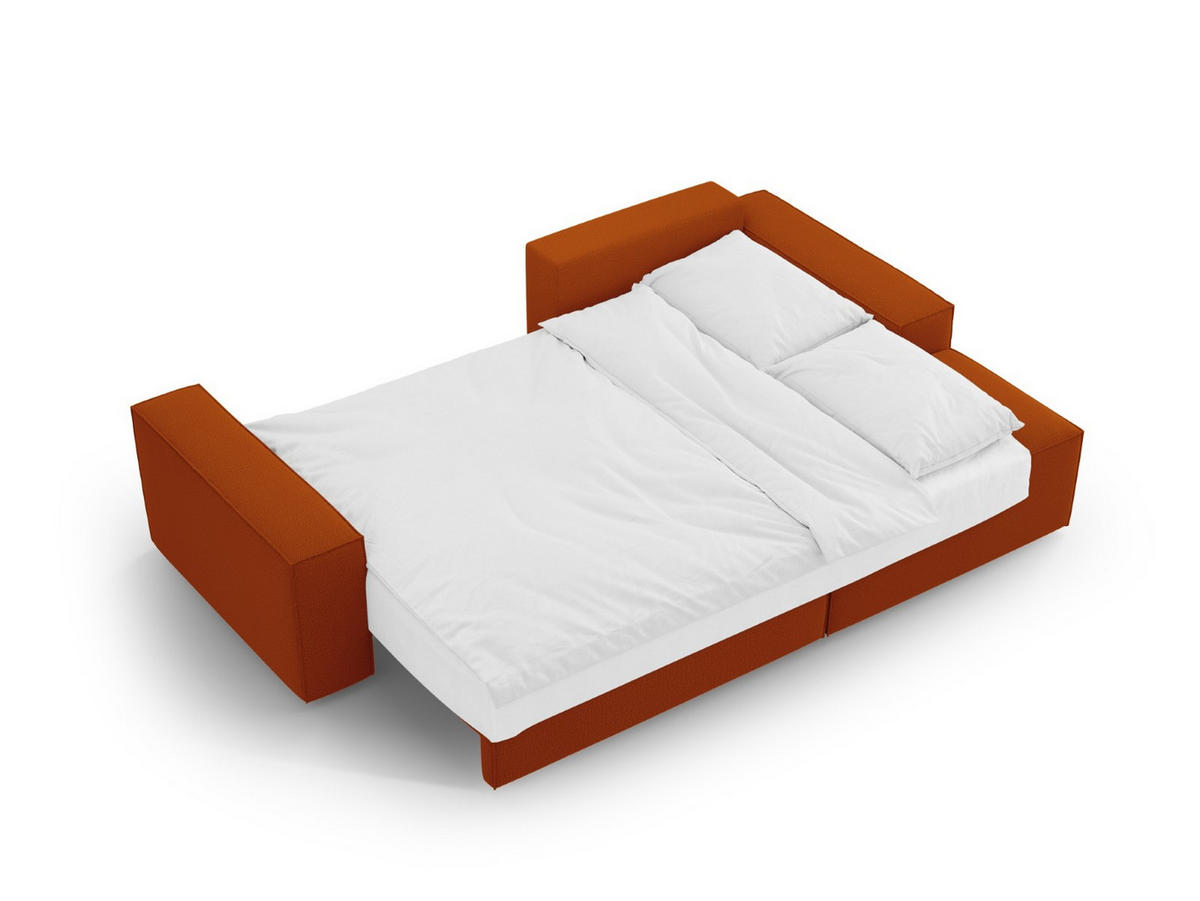 AUSKLAPPBARES-ECKSOFA rechts mit Container Jodie aus strukturiertem Stoff terrakotta 3 Sitzplätze - Terracotta, Textil (246/151cm) - Micadoni