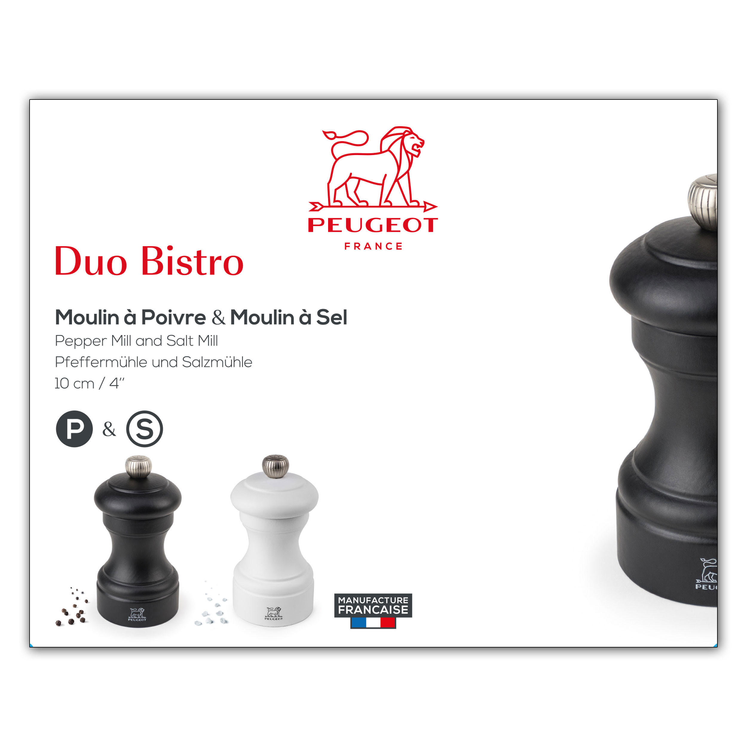 MÜHLENSET Bistro 10cm Pfeffer- & Salzmühle Buchenholz Stahlmahlwerk Schwarz/Weiß - Schwarz, Holz (10.6/10/5.3cm) - PEUGEOT