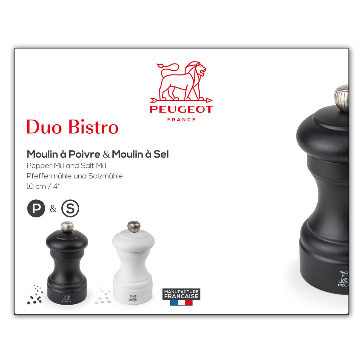 MÜHLENSET Bistro 10cm Pfeffer- & Salzmühle Buchenholz Stahlmahlwerk Schwarz/Weiß - Schwarz, Holz (10.6/10/5.3cm) - PEUGEOT