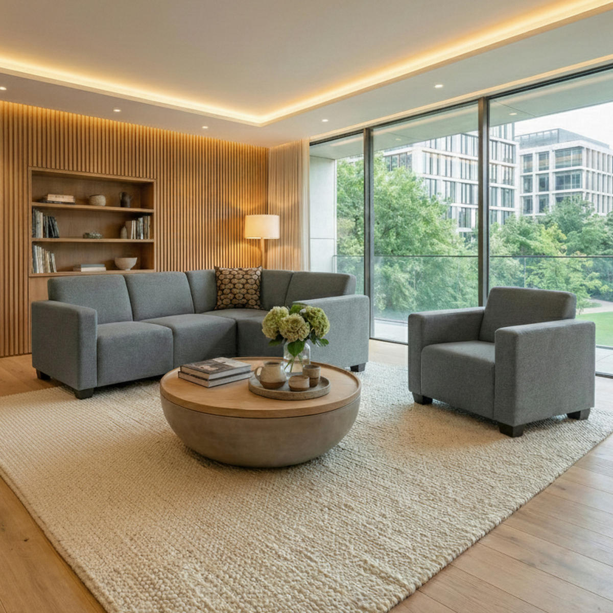 SOFA-SYSTEM Grau - Grau, Textil (214/76/142cm) - MCW