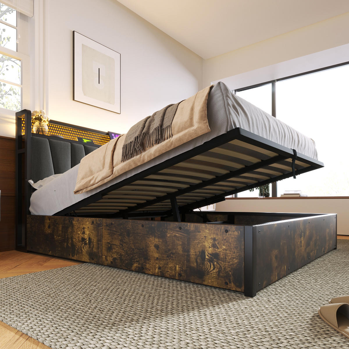 DOPPELBETT Braun 222/146 cm - Braun, Holz/Metall (140/200cm) - Urban Meuble