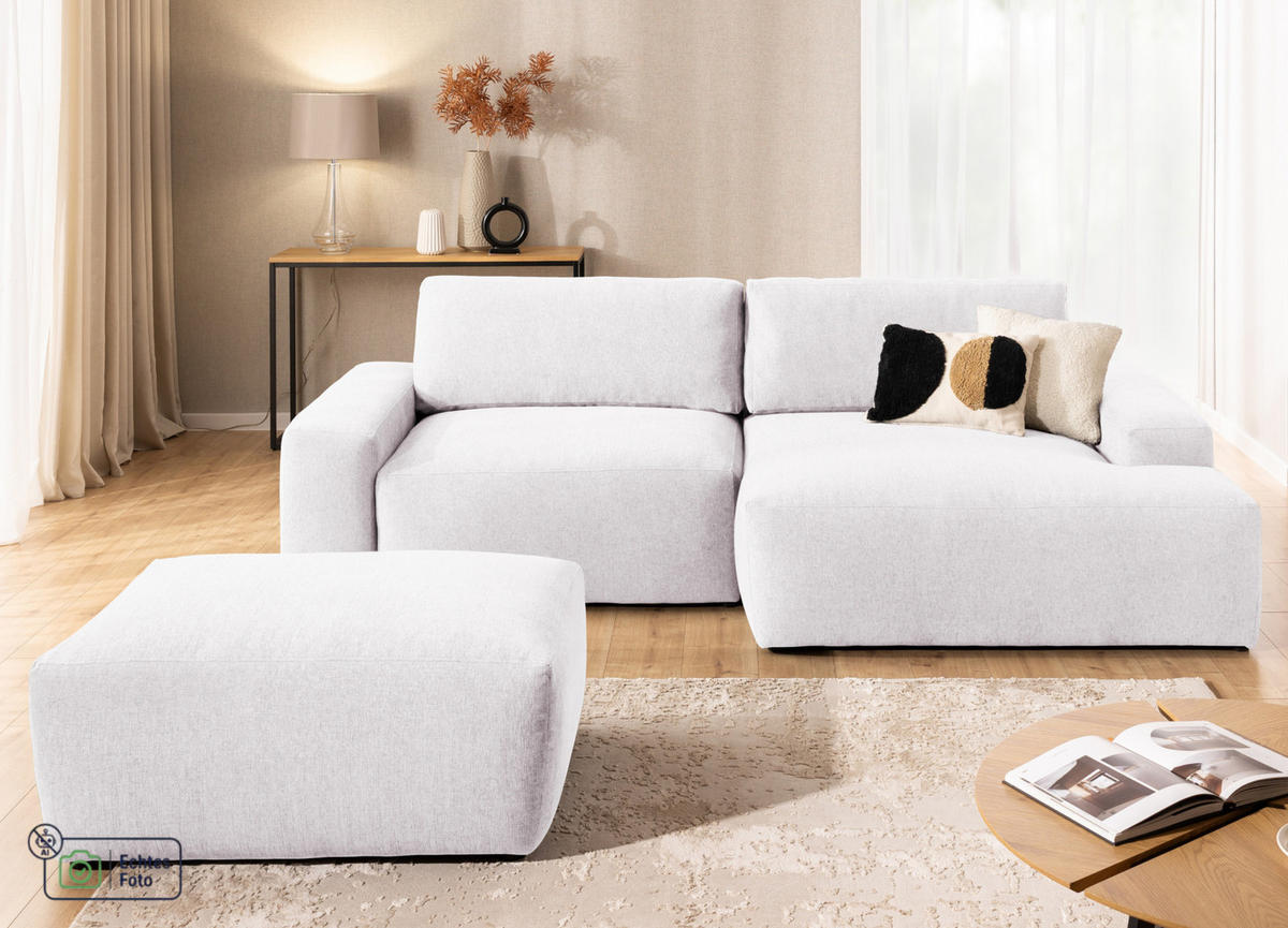 ECKSOFA inkl. Hocker Lennon aus Creme Strukturstoff mit Schlaffunktion und Bettkasten - Creme/Schwarz, Holz/Kunststoff (264/137cm) - S-Style