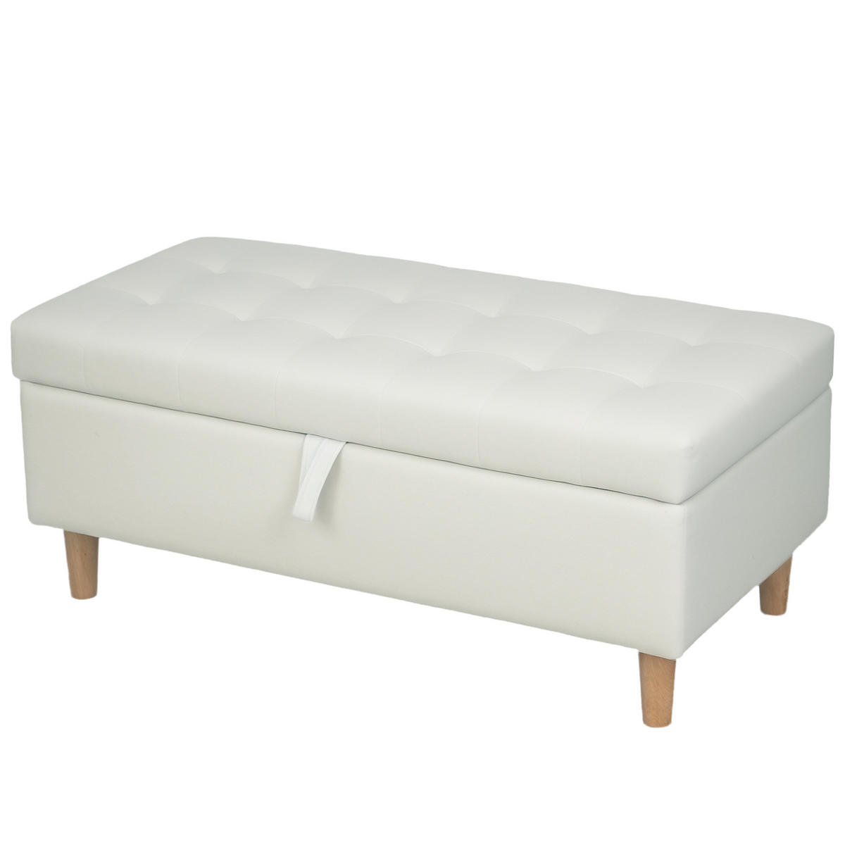 POLSTERHOCKER Mit Stauraum DE-07154 Holzbeine, weicher Stoffbezug Cremeweiß - Creme, Holz/Textil (50/43/115cm) - ComfortXL