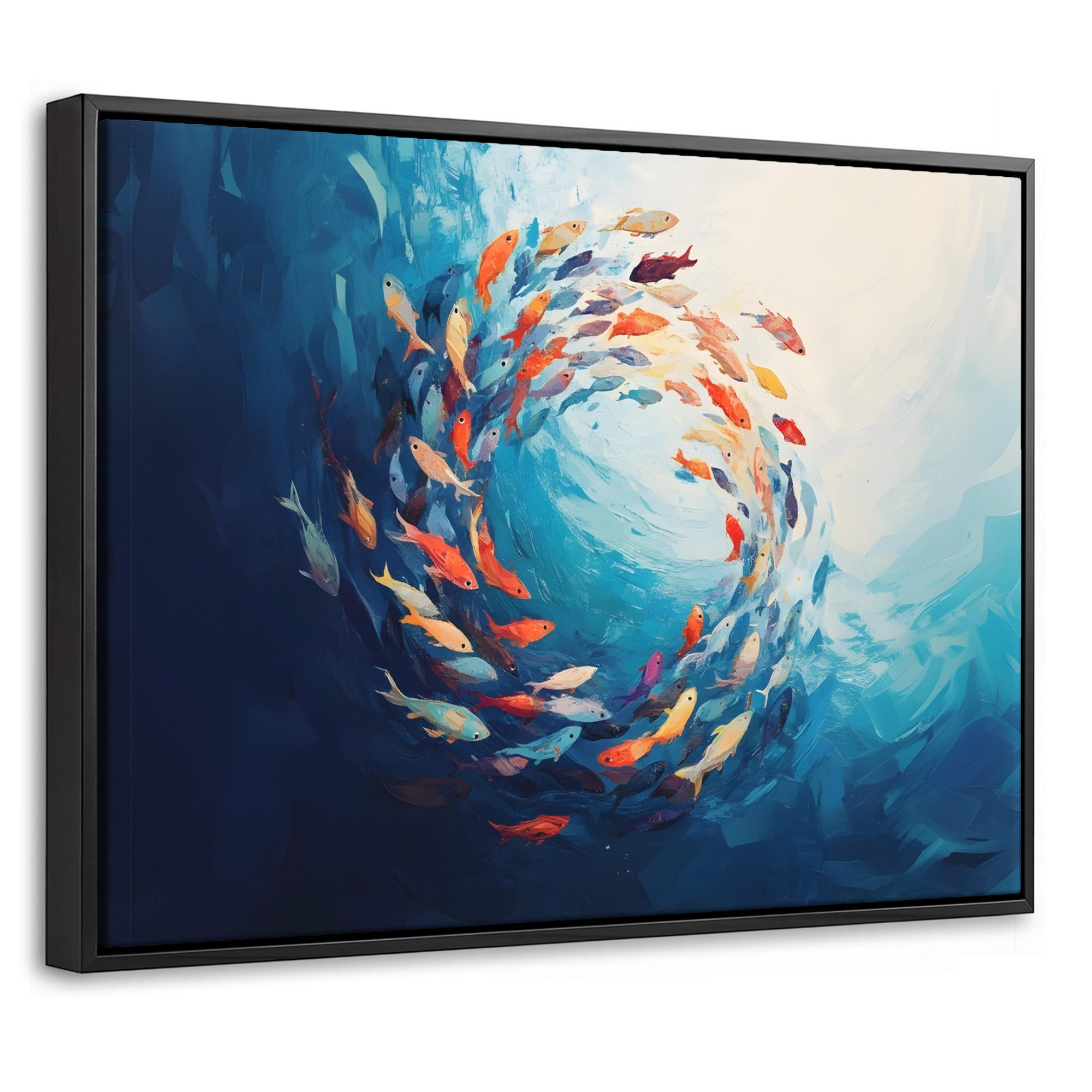 LEINWAND Bilder mit Rahmen - Meer - Fische - Bunt - Dynamisch - 40x30 - Hellblau, Textil (40/30cm) - MuchoWow