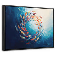 LEINWAND Bilder mit Rahmen - Meer - Fische - Bunt - Dynamisch - 40x30 - Hellblau, Textil (40/30cm) - MuchoWow