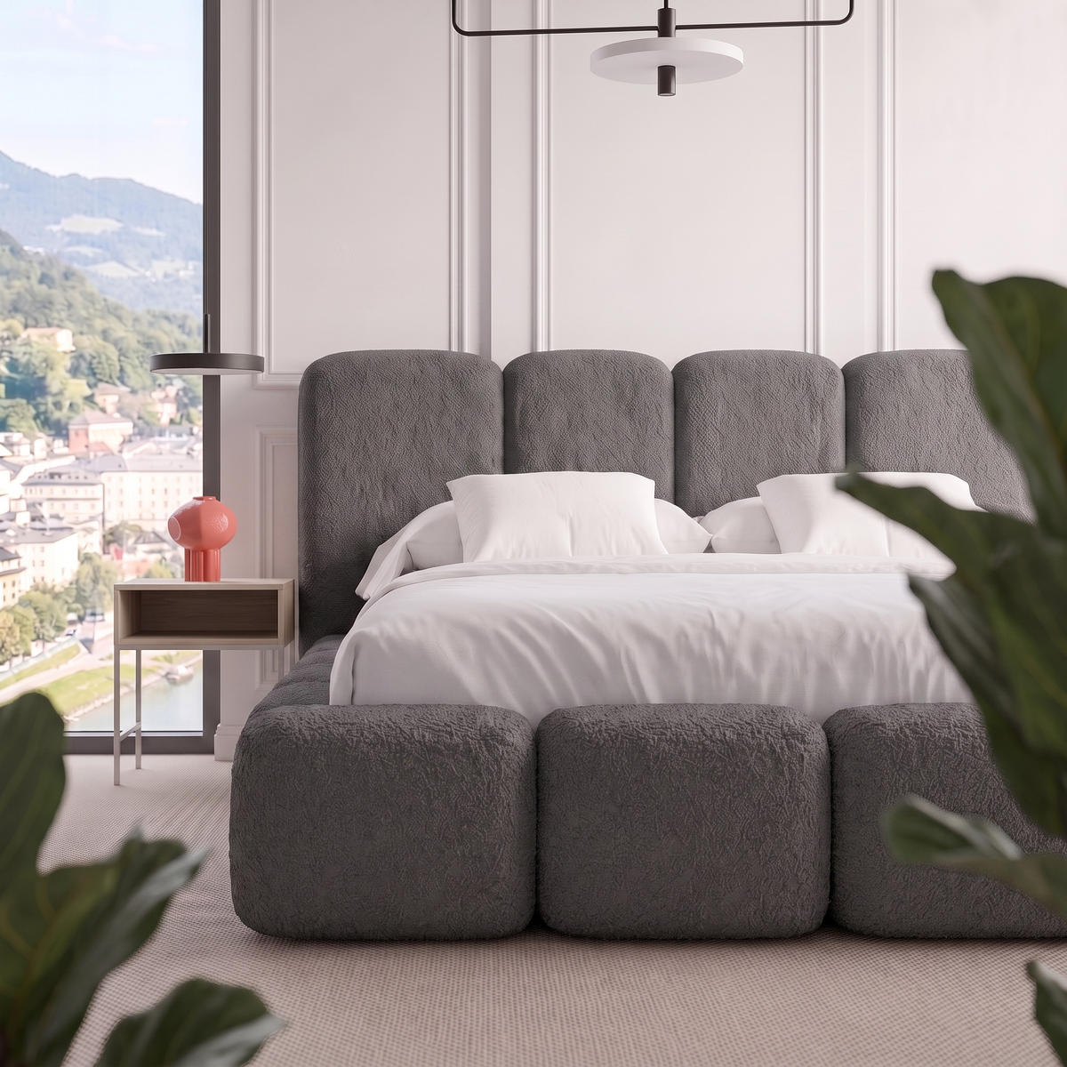 POLSTERBETT SUENO MAXI 160x200 cm in Graphit, gepolstertes Kopfteil, Metalllattenrost, Bettkasten, Bouclé-Stoff - Graphitfarben/Naturfarben, Holz/Textil (160/200cm) - Muffo