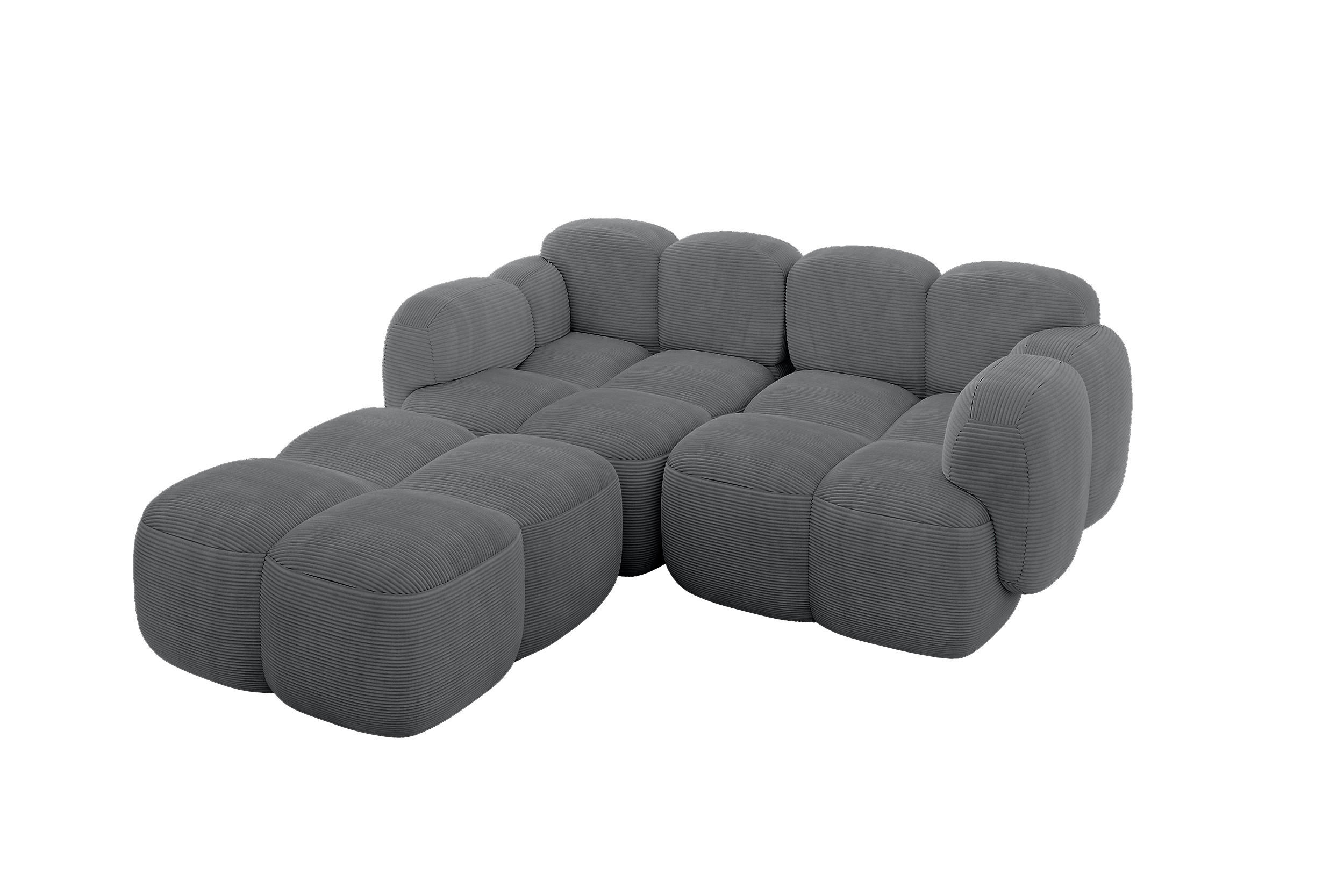 ECKSOFA modulares Sofa Links Miko-L1 214x205x75 Dunkelgrau Cord - Graphitfarben/Schwarz, Holzwerkstoff/Kunststoff (214/205cm) - ALTDECOR