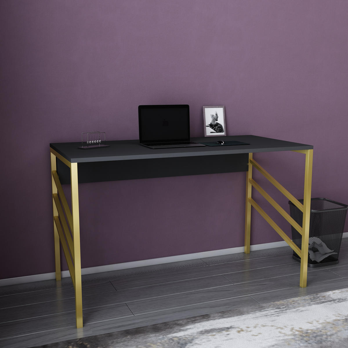 COMPUTERTISCH Josephine Gold Antrazit - Dunkelgrau/Gelb, Holzwerkstoff (120/60/75cm) - Decorotika