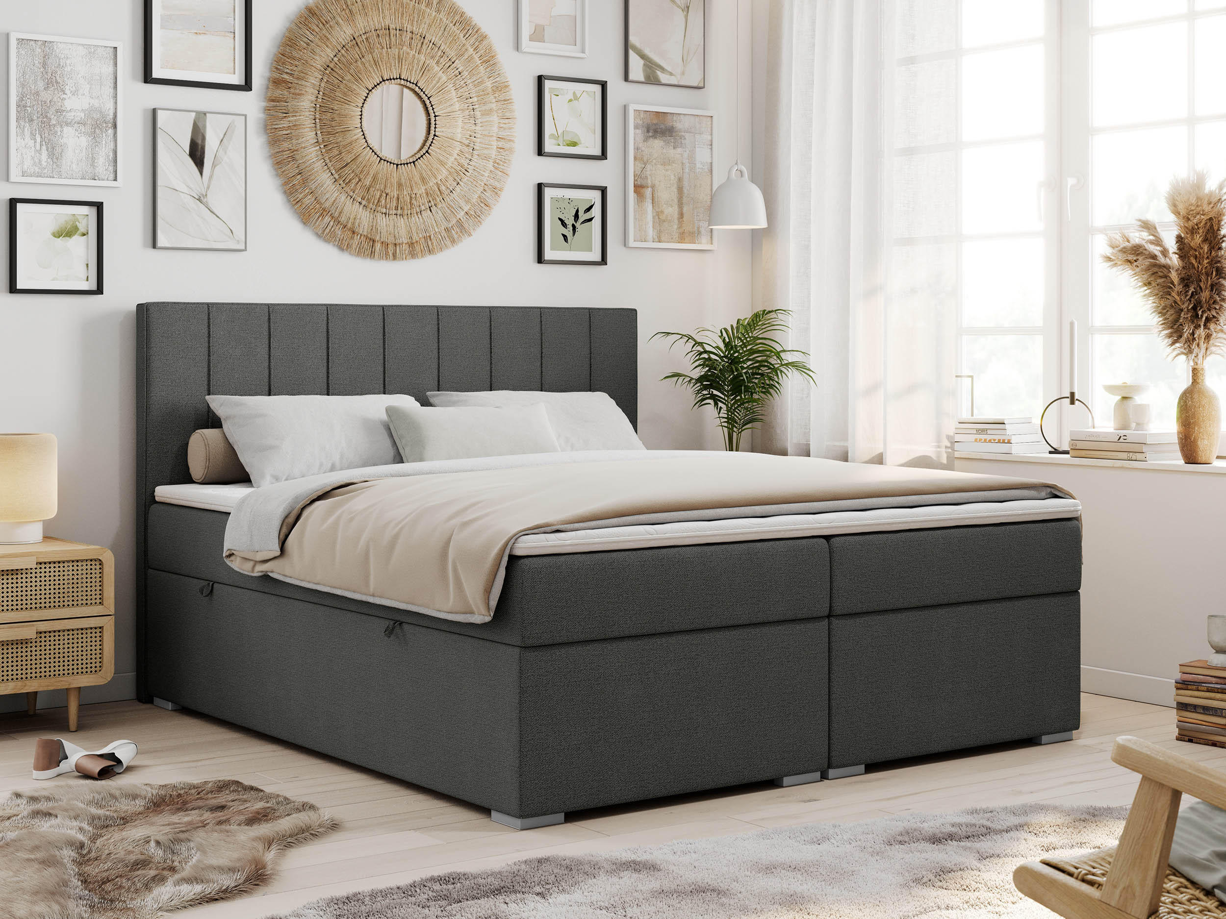 BOXBETT ALLY 200/200 Dunkelgrau Struktur - H4 - Dunkelgrau, Holz/Textil (200/200cm) - MKS