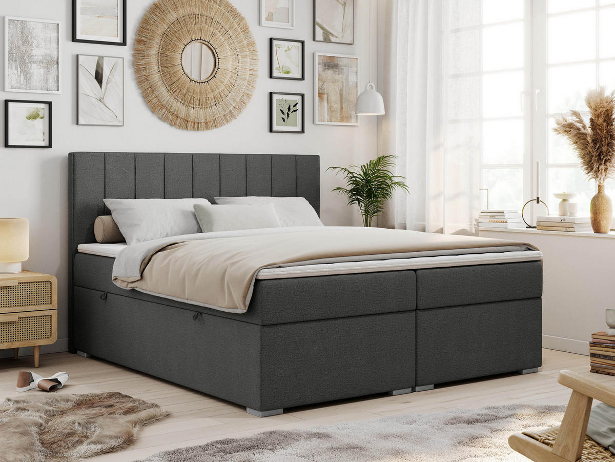 BOXBETT ALLY 200/200 Dunkelgrau Struktur - H3 - Dunkelgrau, Holz/Textil (200/200cm) - MKS