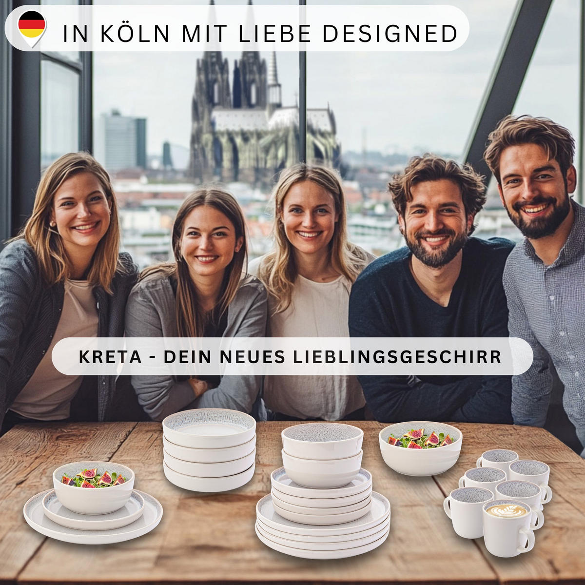 TAFELSERVICE KRETA - 36 teilig aus Steingut 12 Personen - Creme, Stein (50/30/80cm) - Sänger