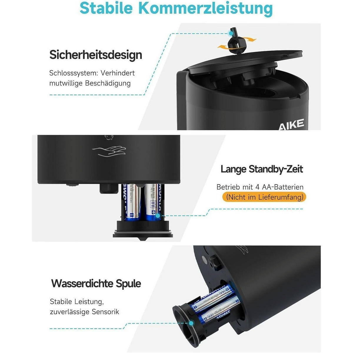 SCHAUMSEIFENSPENDER AIKE FoamCore Edelstahl Matt Schwarz - Schwarz, Metall (10.9/10.8/22.1cm)
