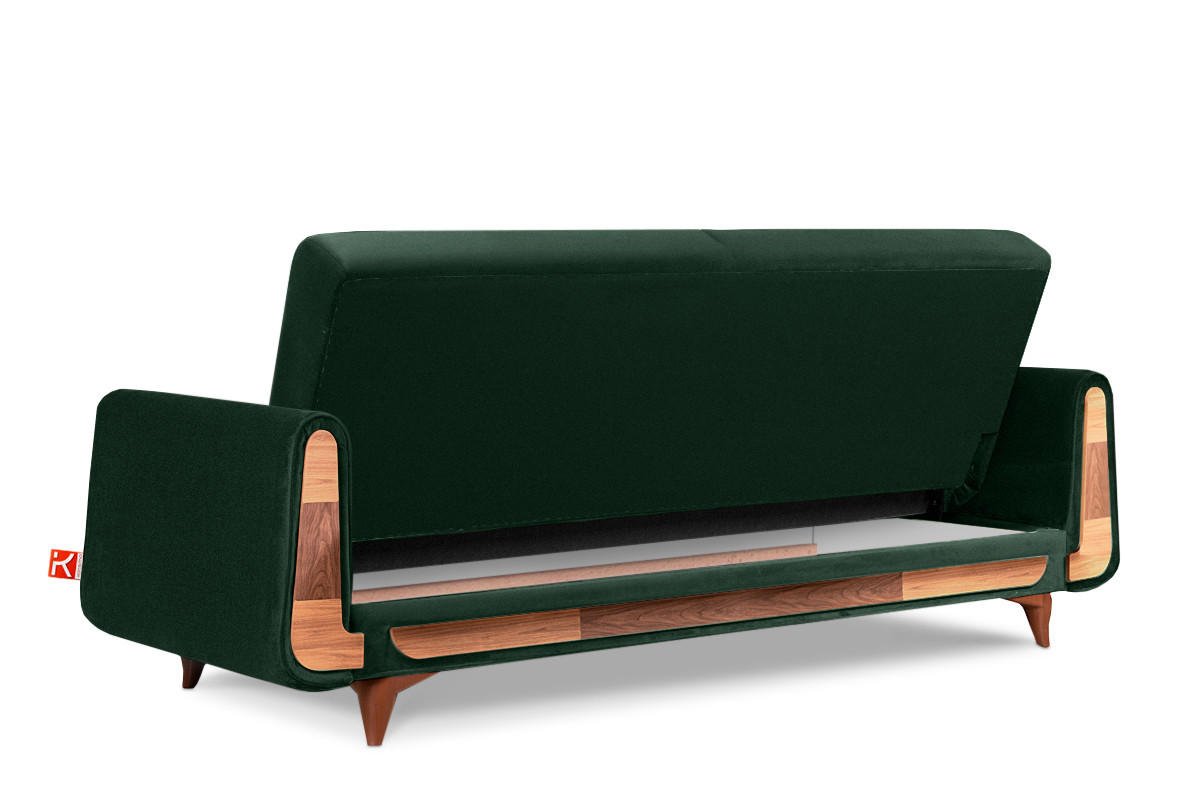 3-SITZER-SCHLAFSOFA GUSTAVO mit Armlehnen, dunkelgrün - Dunkelgrün/Braun, Holz/Holzwerkstoff (230/98/98cm) - KONSIMO®