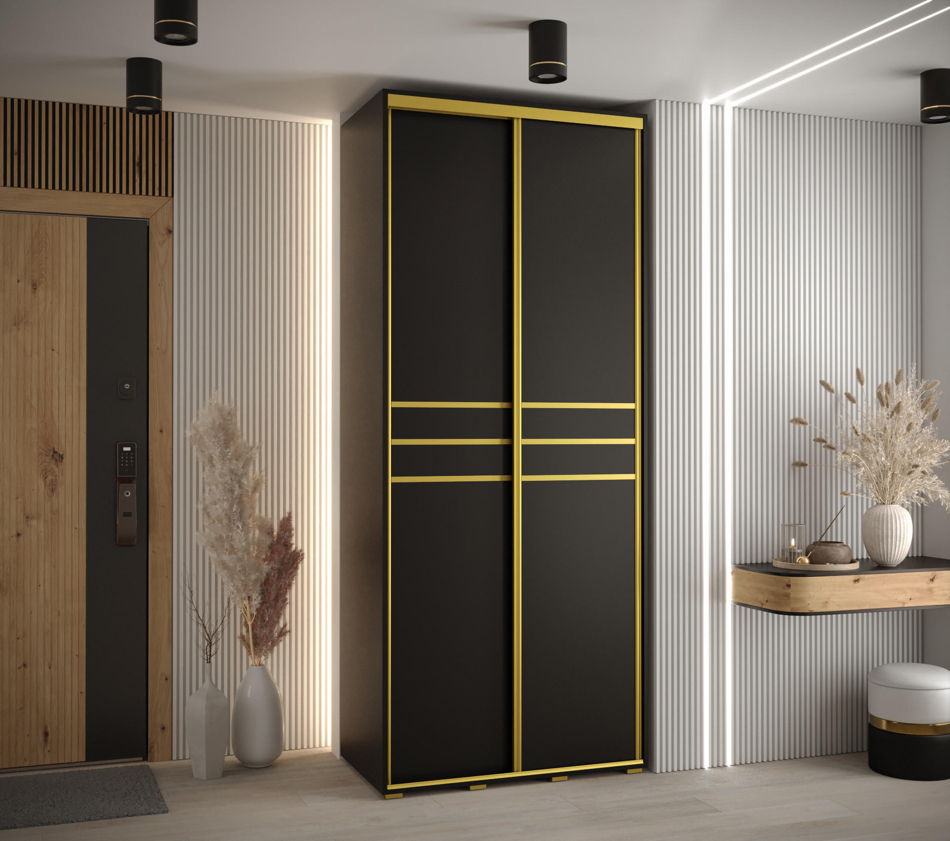 SCHWEBETÜRENSCHRANK 235,2/100/45 2-türig - Goldfarben/Schwarz, Holz/Metall (100/235/45cm) - Abiks Möbel