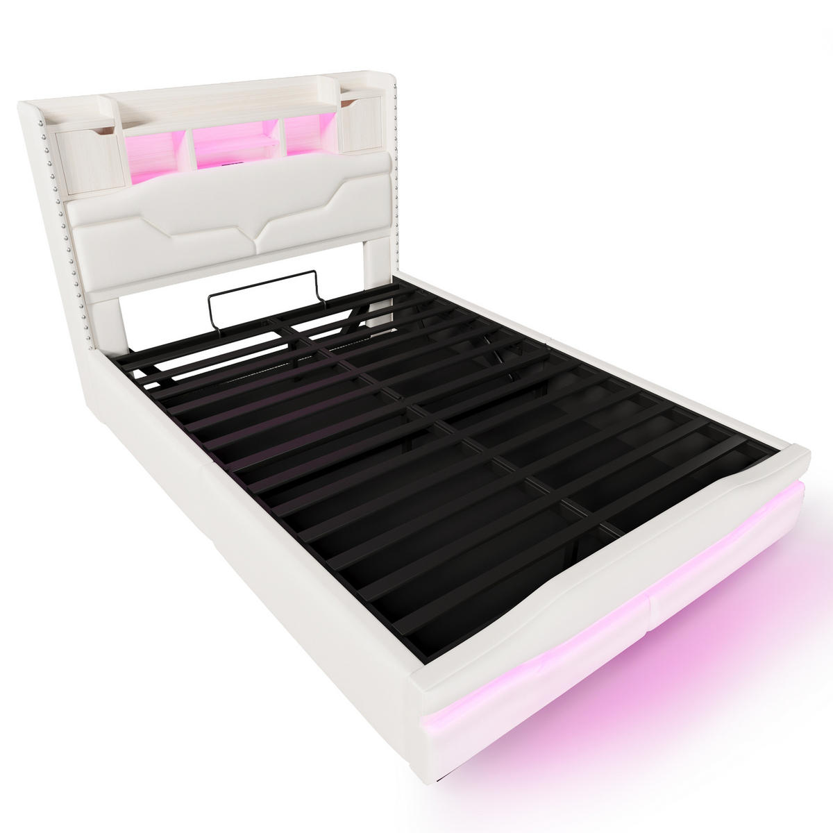 POLSTERBETT 140/200 cm Beige mit USB- und Type-C-Anschlüssen und LED-Beleuchtung - Beige, Textil (140/200cm) - OKWISH