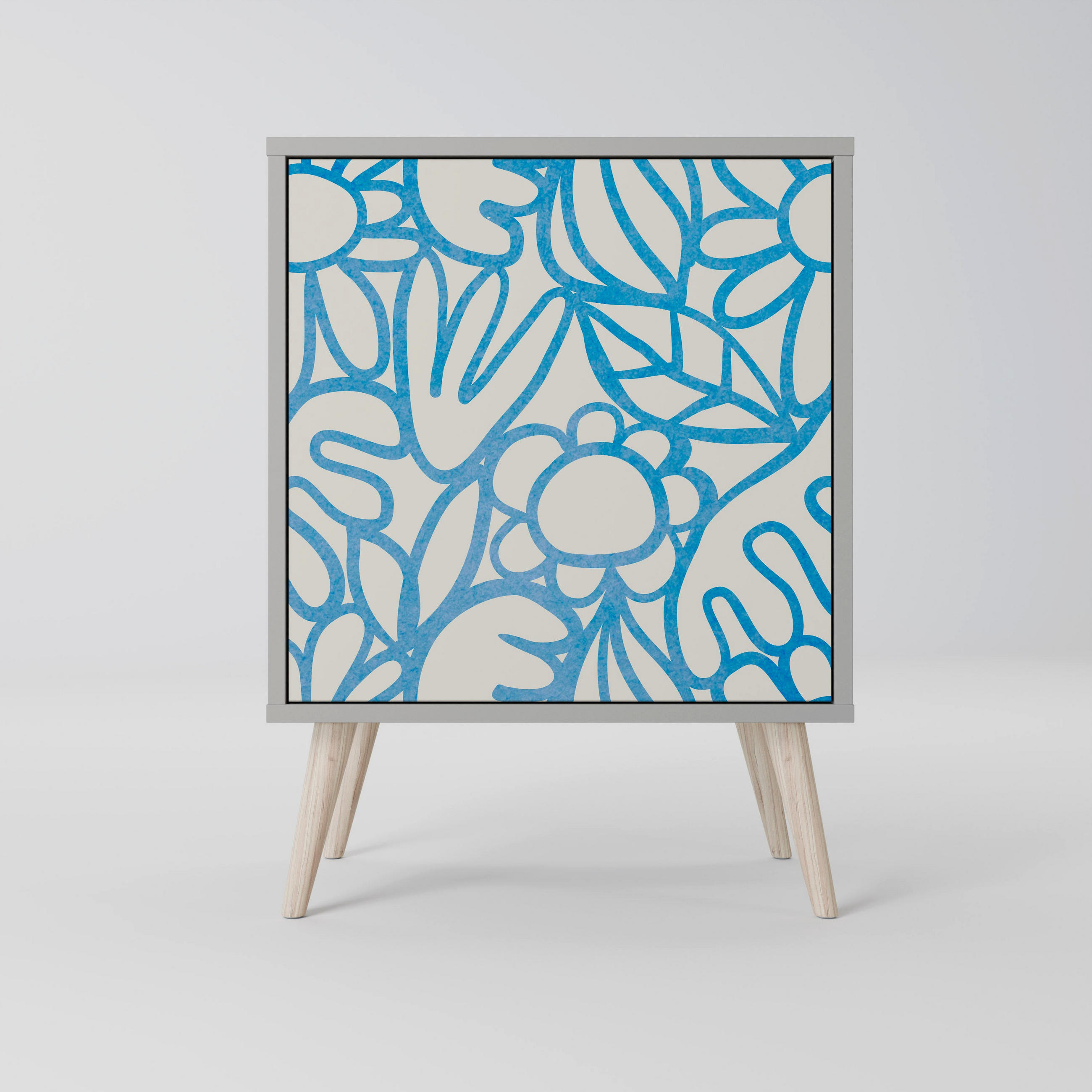 SIDEBOARD BLOOMY MORNING, Grau, 57,5x42x77,5 cm, Schräge Buchenholzfüße - Buchefarben/Multicolor, Holzwerkstoff/Buchenholz (57.5/77.5/42cm) - SpaceRebels