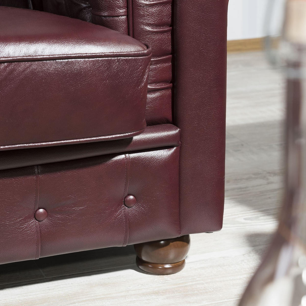 COUCHGARNITUR Chesterfield 3-2-1 Kalea Bezug Wischleder Echtleder Rot - Rot, Leder (98/76/98cm) - 58aufmkessel