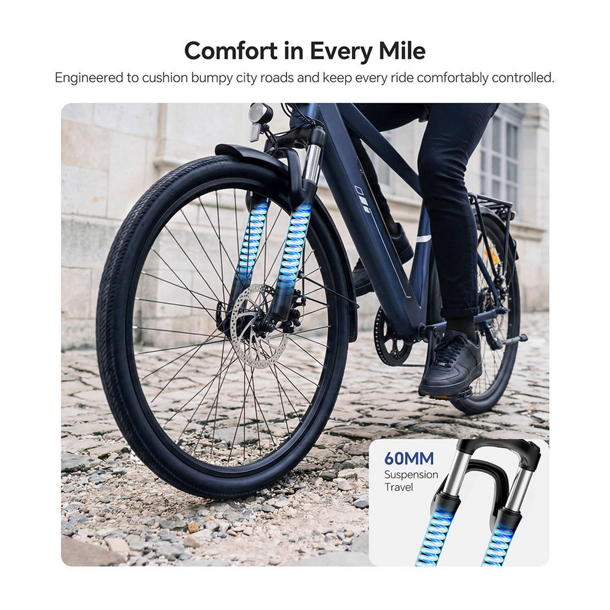 E-BIKE Touroll J2 – 250W Motor (45Nm), 561,6Wh Akku (100km Reichweite), Shimano 7-Gang, 60mm Federgabel, Dual-Scheibenbremsen, StVZO-Licht - Blau, Metall (77cm)