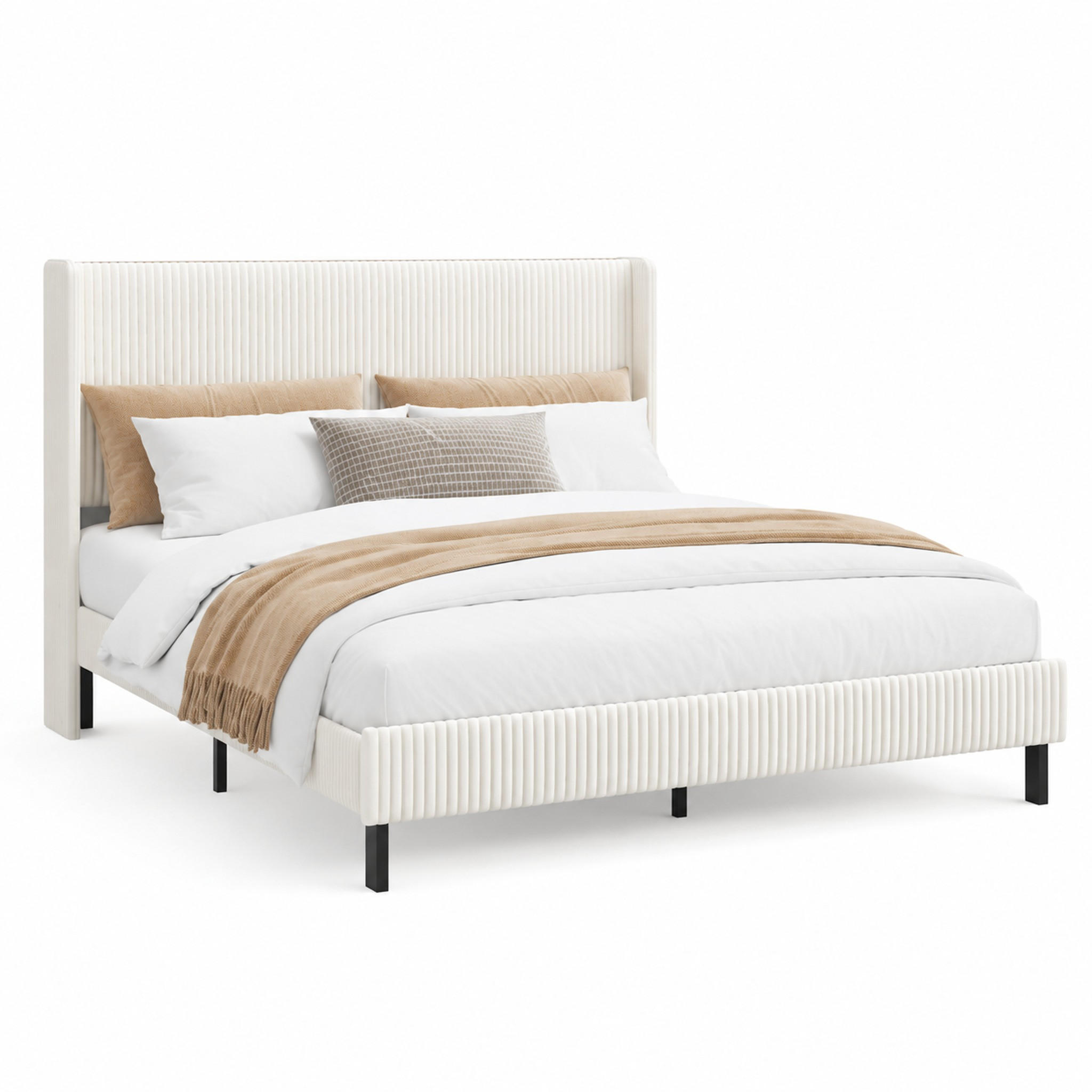 BETT gepolstert 180x200 cm Cord Beige - Beige, Metall (180/200cm) - Meubliv