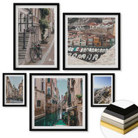 WANDBILDER 5er-Set - 50x50 cm & 20x30 cm & 40x60 cm Schwarzer Rahmen - Blattmuster Marmor abstrakt - Schwarz, Kunststoff (40/60cm) - ArtPrintCave